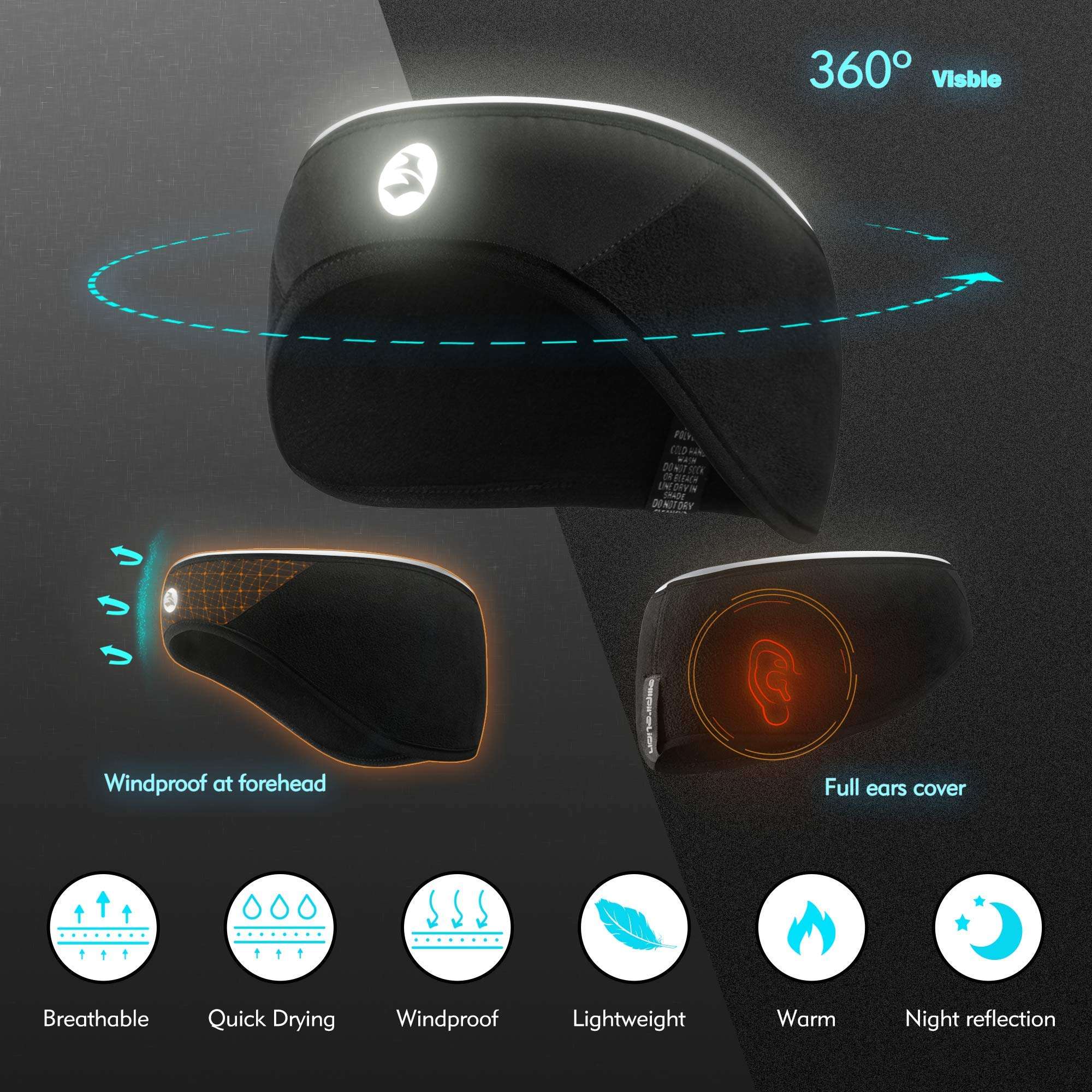 EMPIRELION Lightweight Windproof Thermal Ear Warmer/Muffs 360º Reflective Fleece Headbands 4 Pack，Perfect for Cycling Skiing Workout Yoga Running & Riding Motorcycle in Winter (Color Combo2) 2