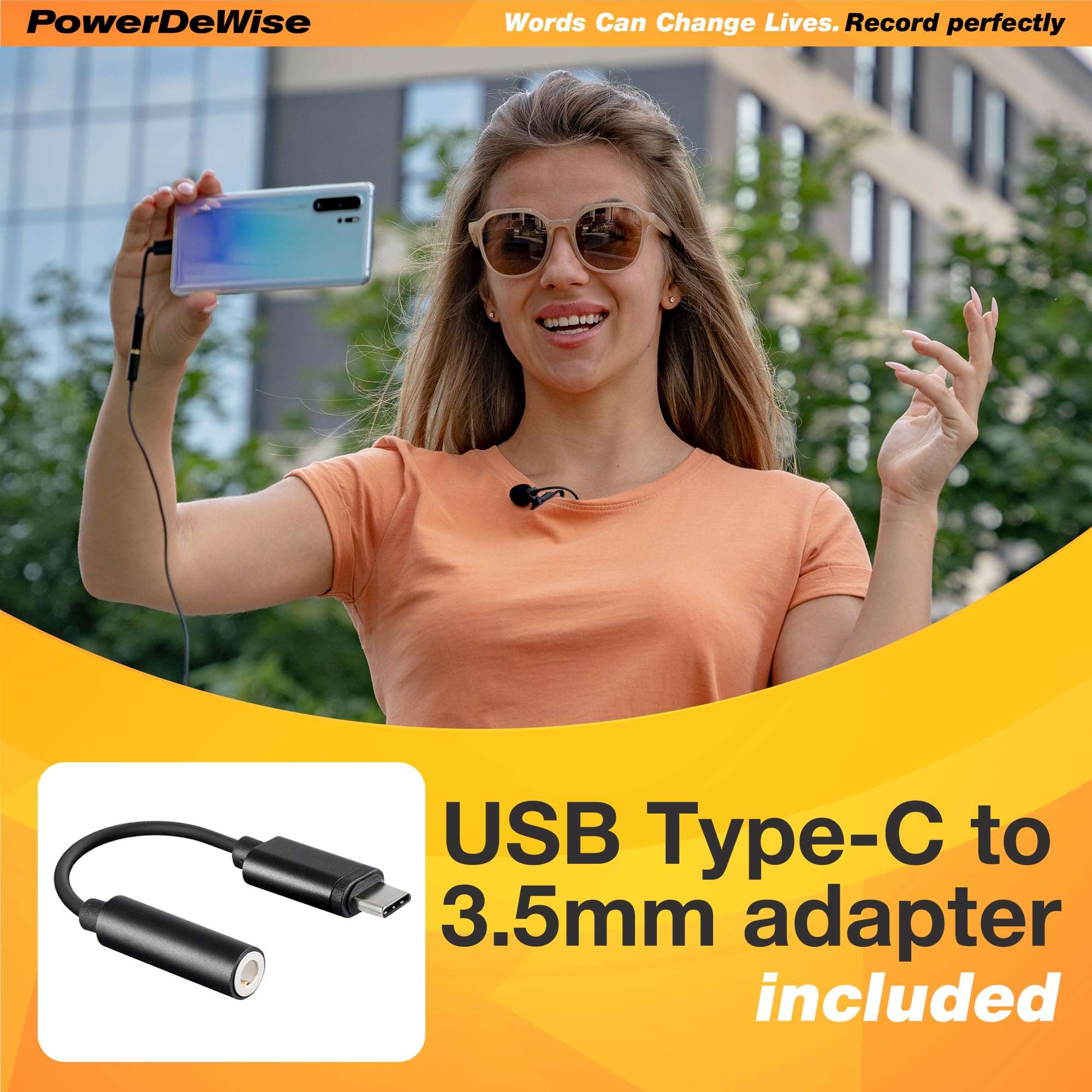 PowerDeWise Upgraded 2024 Type-C Lavalier Microphone with Adapter - Omnidirectional USB C Lav Mic for iPhone 15 Pro, Android, PC, Mac, Recorders - YouTube Interview Vlogging 2