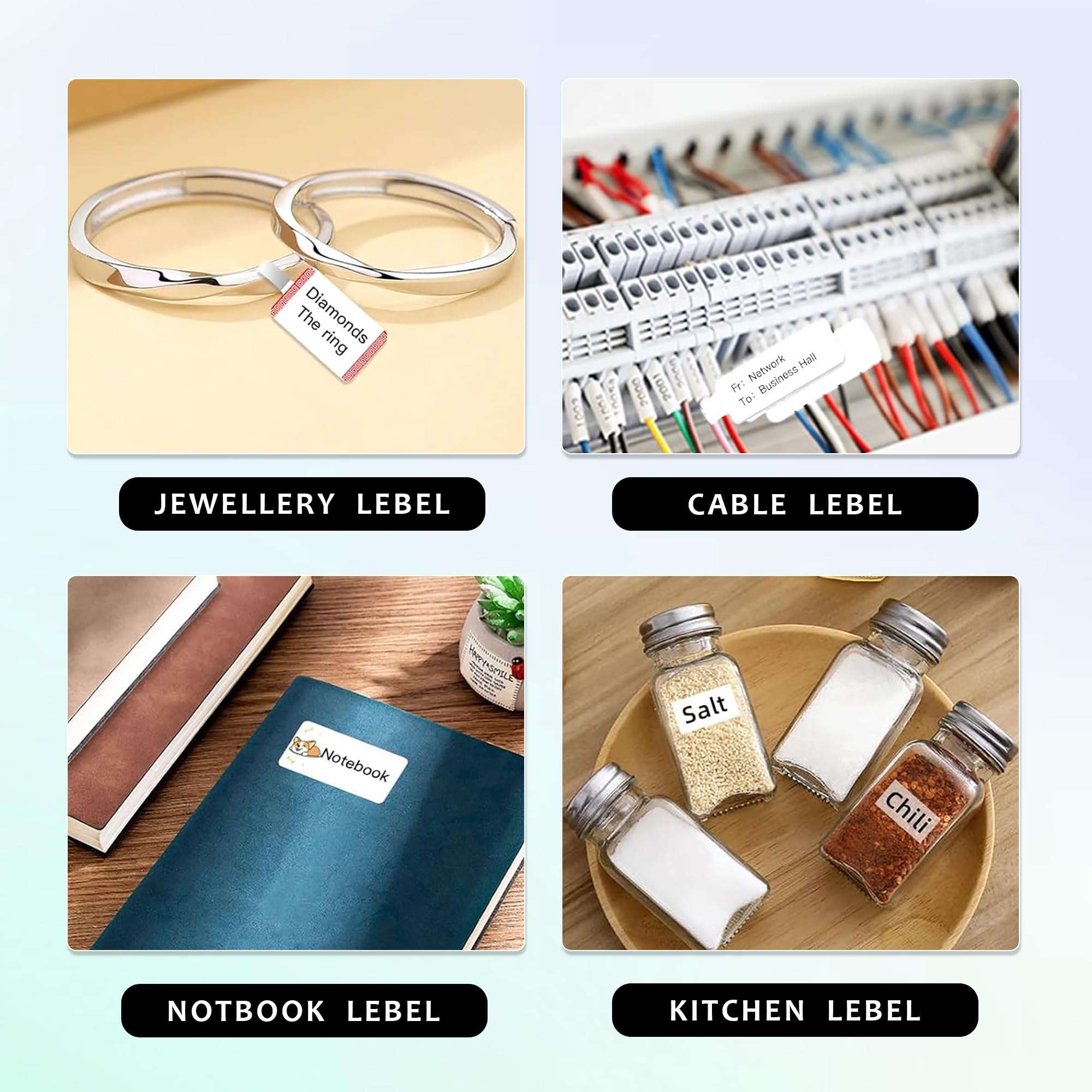 GLUN® 200 Piece Self-Adhesive Spice Labels, Waterproof Vinyl White Pantry Labels Stickers for Mason Jar Glass & Plastic Bottles 4