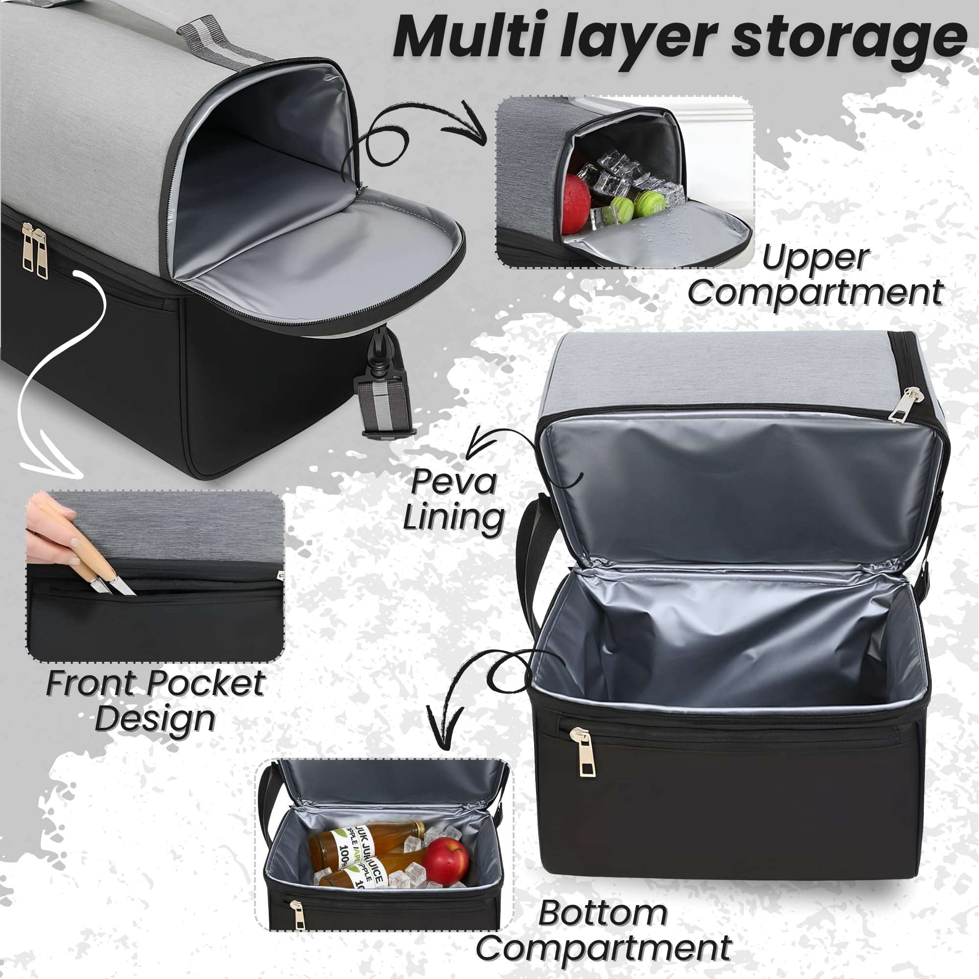 OCEANEVO 2 Compartment Insulated Lunch Bag with Luggage Tag, Tiffin Bag for Office with Handle and Shoulder Strap for Men and Women - 28 x 25 x 18 Cm - Grey 4