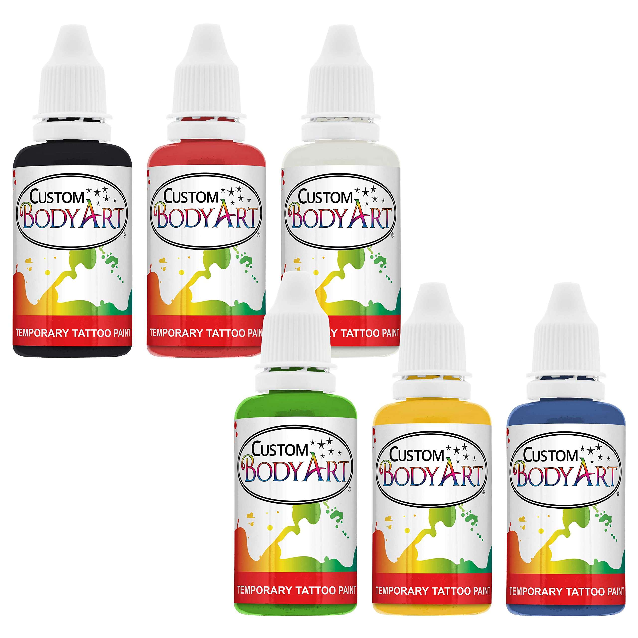 Custom Body Art -6 Color Kit Temporary Tattoo 1 Ounce Airbrush Paint Body Ink Set