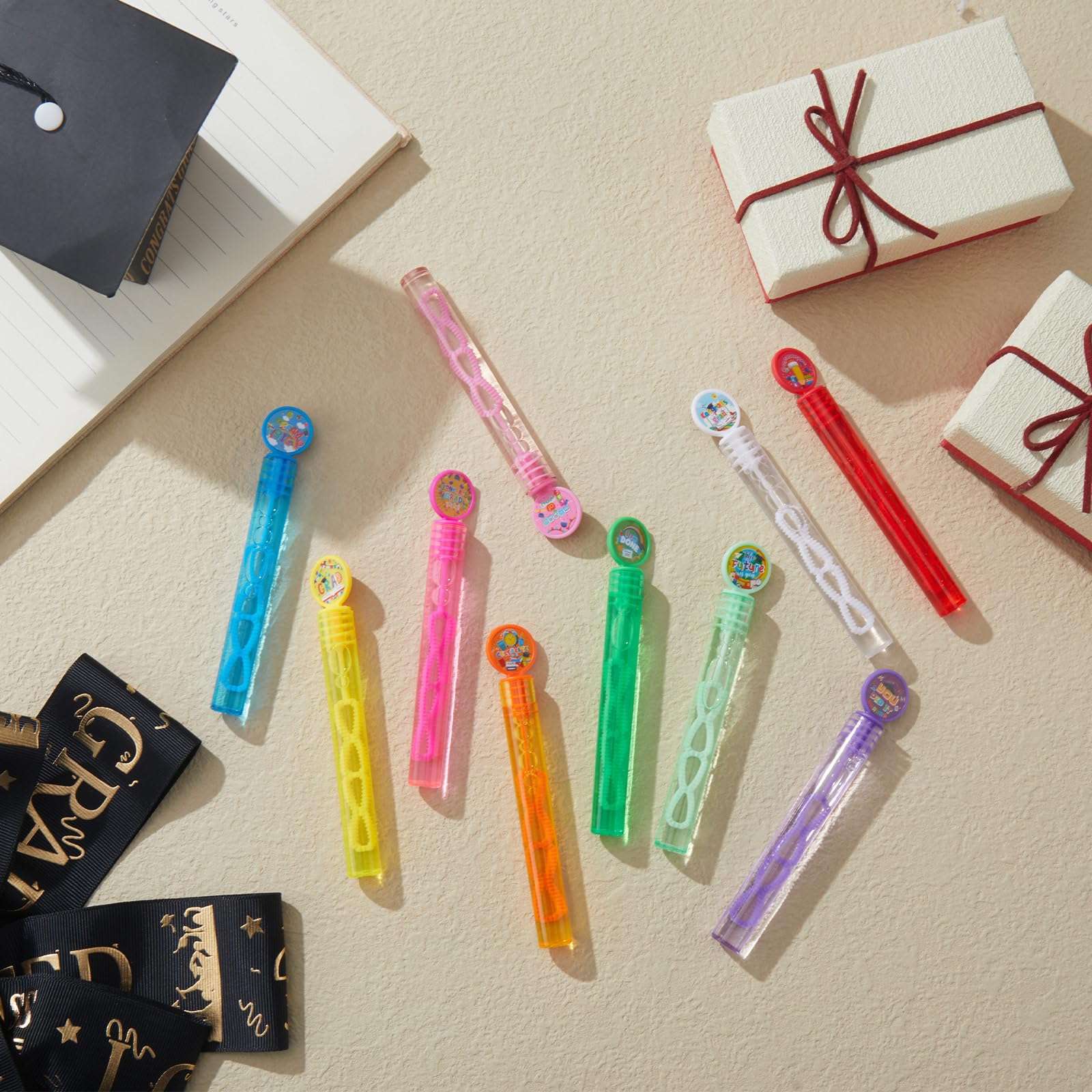 Hollowfly 60 Pcs Graduation Mini Bubble Wands 4 Inch Assorted Graduation Party Favors Class of 2025 Grad Small Bubble Wands for Kids Kindergarten Preschool End of School Year Gifts for Kids Bulk 5