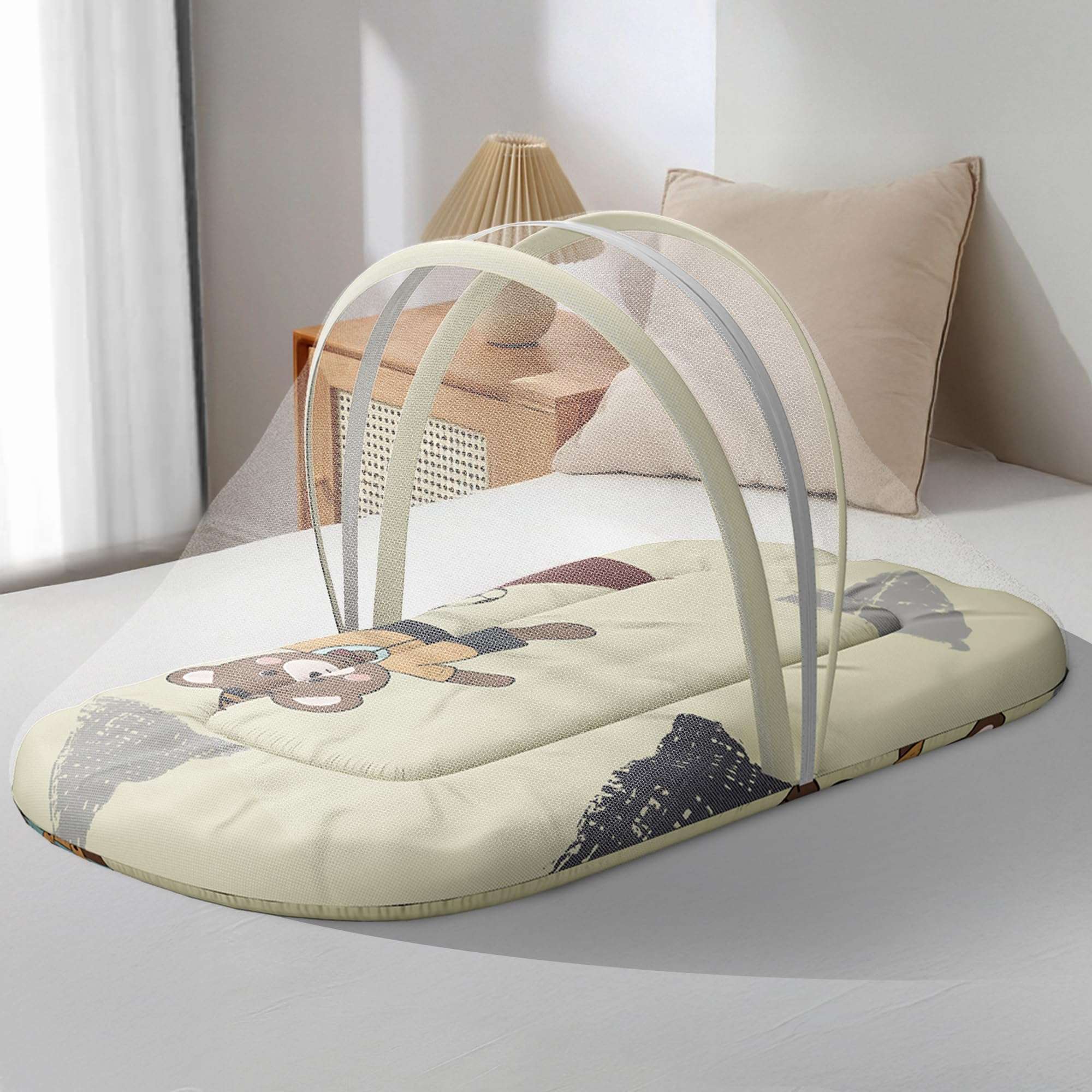 StarAndDaisy 3 in 1 Baby Mosquito net for Sleeping - Newborn, Infant Mosquito net for Baby/Soft and Comfortable Bed for 0-12 Months/Washable Cotton Design -Teddy Print