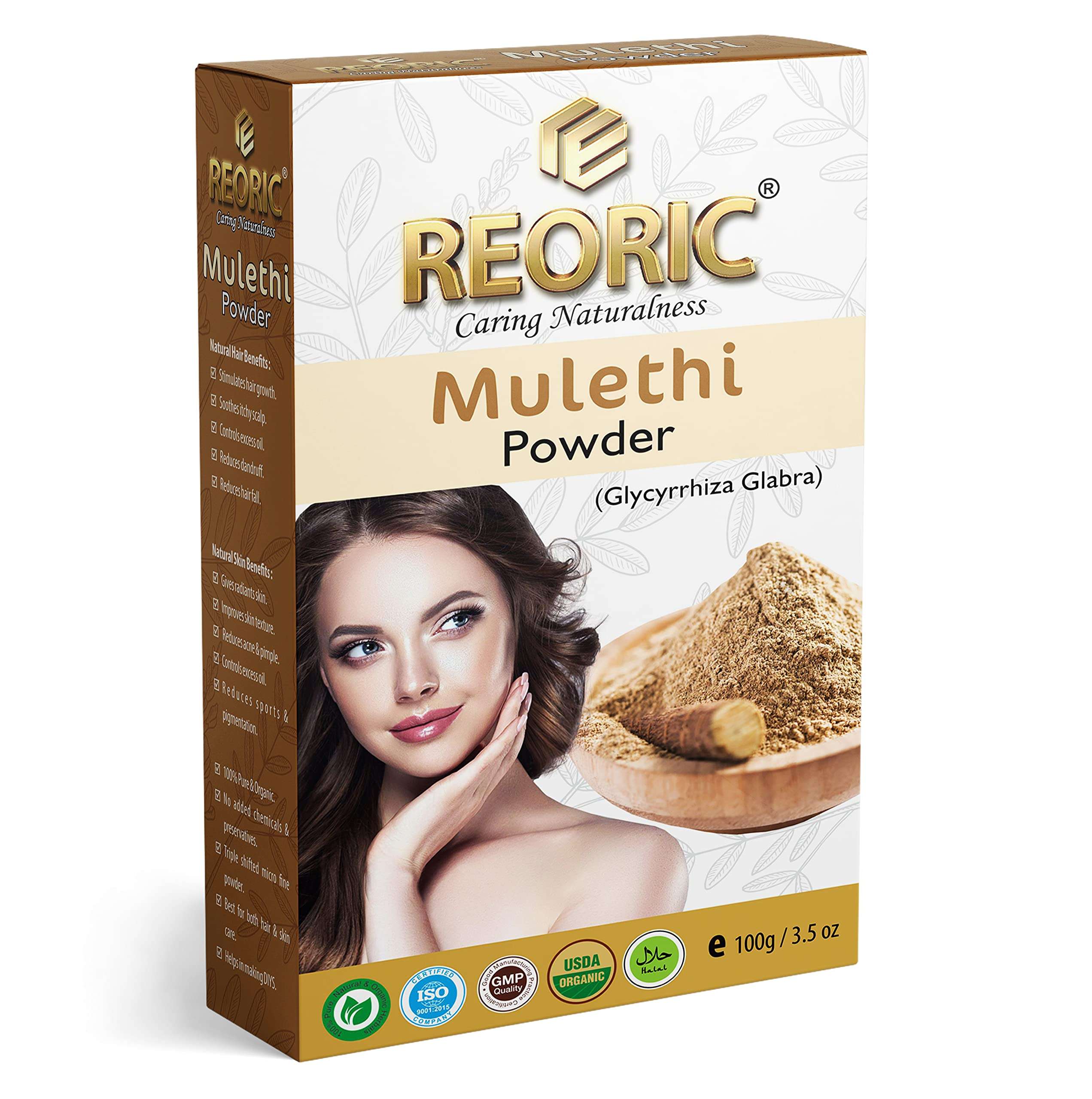 Reoric mulethi powder for face |licorice powder |licorice powder for face |yastimadhu |glycyrrhiza glabra powder |pure mulethi powder for face,body,skin, & hair(100g, Pack of 1)