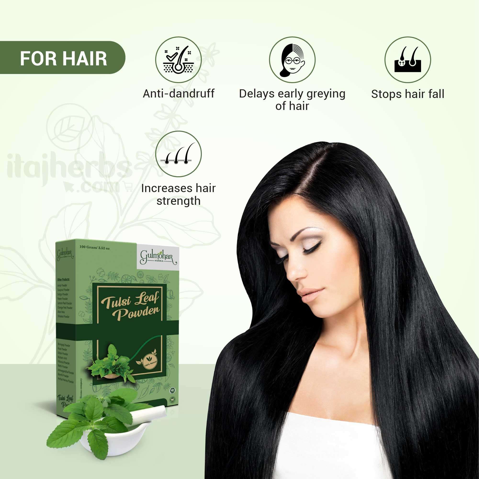 Gulmohar 100% Pure and Natural Tulsi powder For Hair Care - Pack of 2 (200g) 5