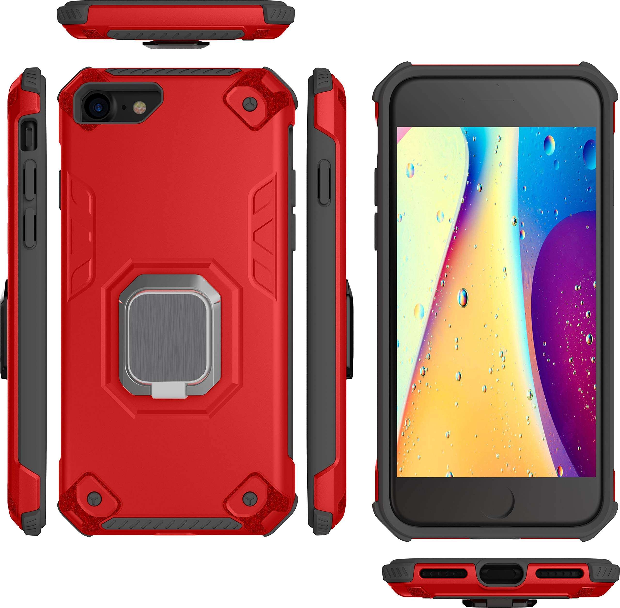 sandstone® full protective armor case for apple iphone 8 / iphone 7 / iphone se 2020 (silver) phone case with 360 rotation ring holder finger kickstand tpu + pc cover - Silver 2