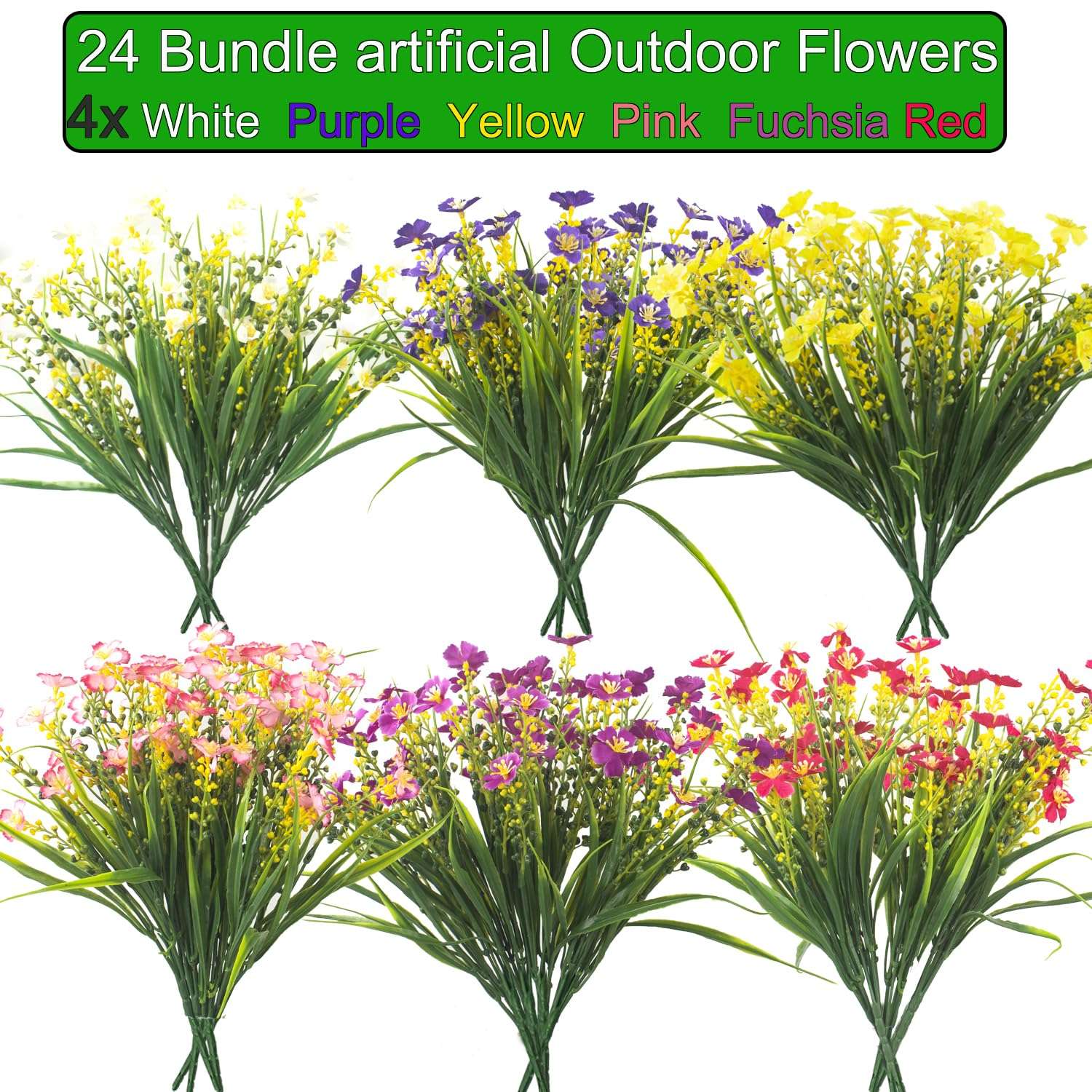 Grunyia 24 Bundles Artificial Faux Flowers Outdoor Plants for Autumn Summer Decoration,Fake Silk Realistic UV Resistant Colorful Daisy for Outside Home Porch Patio Balcony Yard Decor 3
