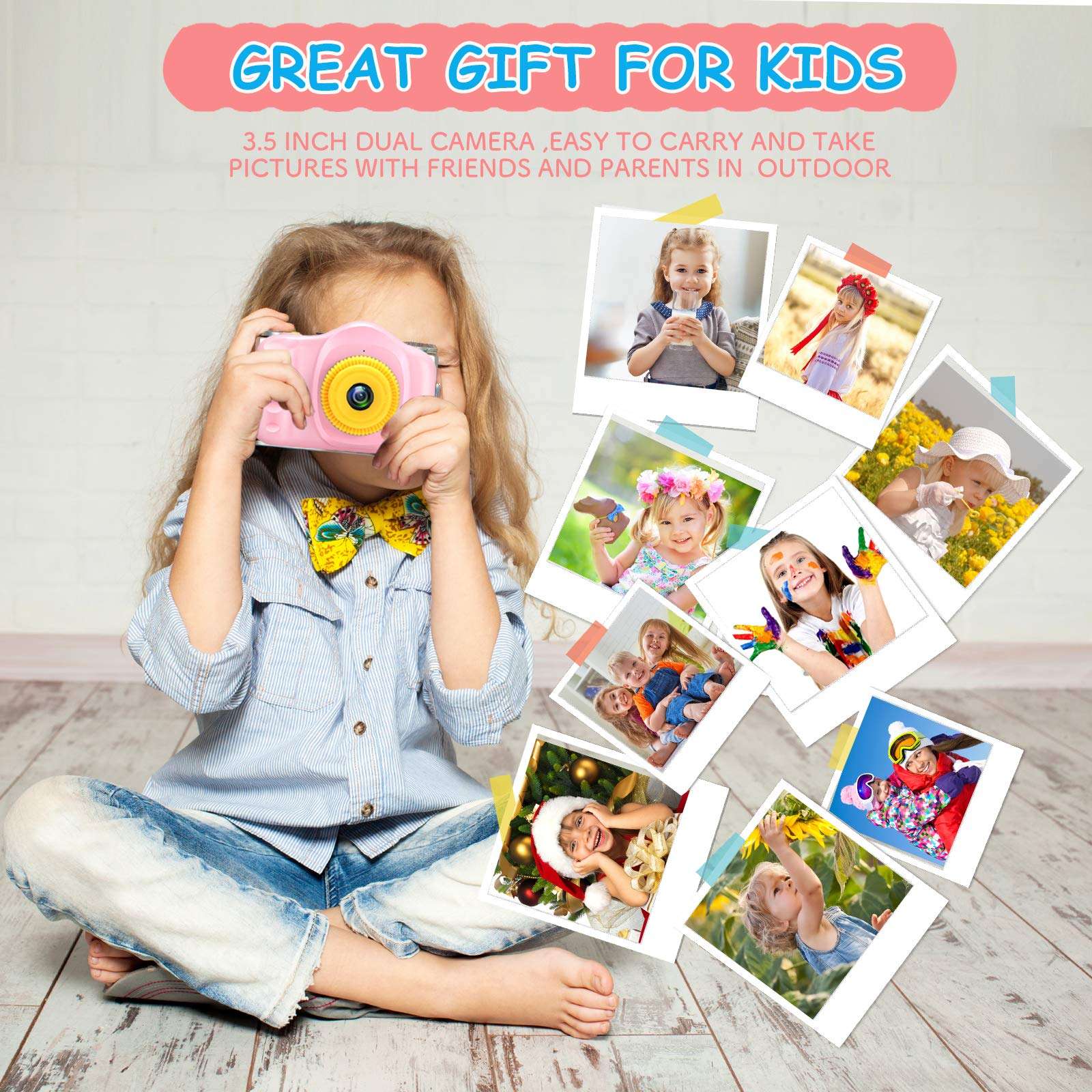 voltenick Upgrade Kids Selfie Camera Birthday for Girls Toys 3.5Inch 1080P HD Children Digital Camera for Age 3 4 5 6 7 8 9 10 Year Old Girls Toddler Video Camera with 32GB SD Card 4