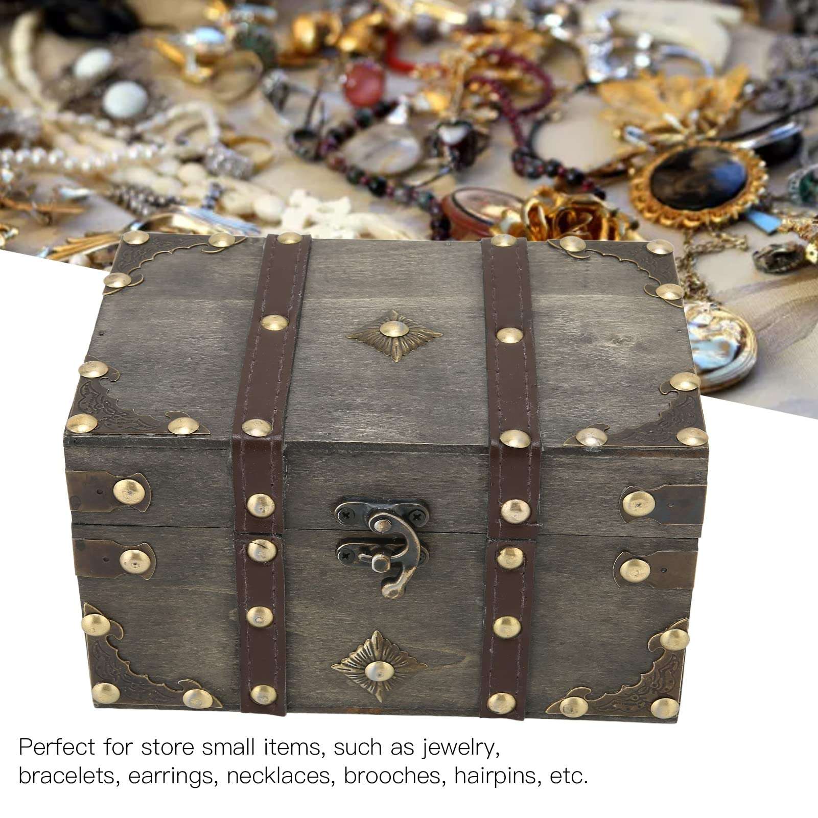 Vintage Wood Storage Box, Jewelry Organize Home Decoration Grey Chinese Style Beautiful Vintage Storage Box for Hairpins 3