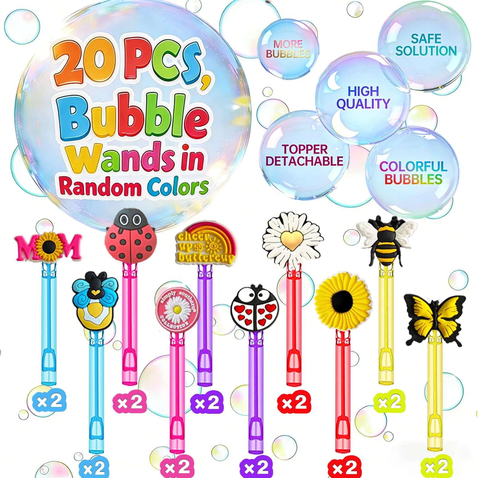 20-Pack Insect & Garden-Themed Bubble Wands – Assorted Designs (Butterfly, Bee, MOM) Party Favors, Goodie Bag Stuffers & Piñata Fillers for Garden Birthdays, Mother’s Day Gatherings & Backyard Picnics 4