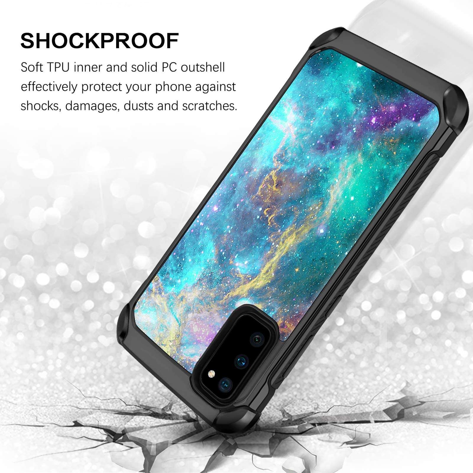 BENTOBEN Samsung Galaxy S20 Case 2020, Glow in The Dark Dual Layer Hybrid Hard PC Soft TPU Rubber Rugged Anti-Slip Shockproof Protective Phone Cases for Samsung Galaxy S20 6.2 Inch, Nebula 3