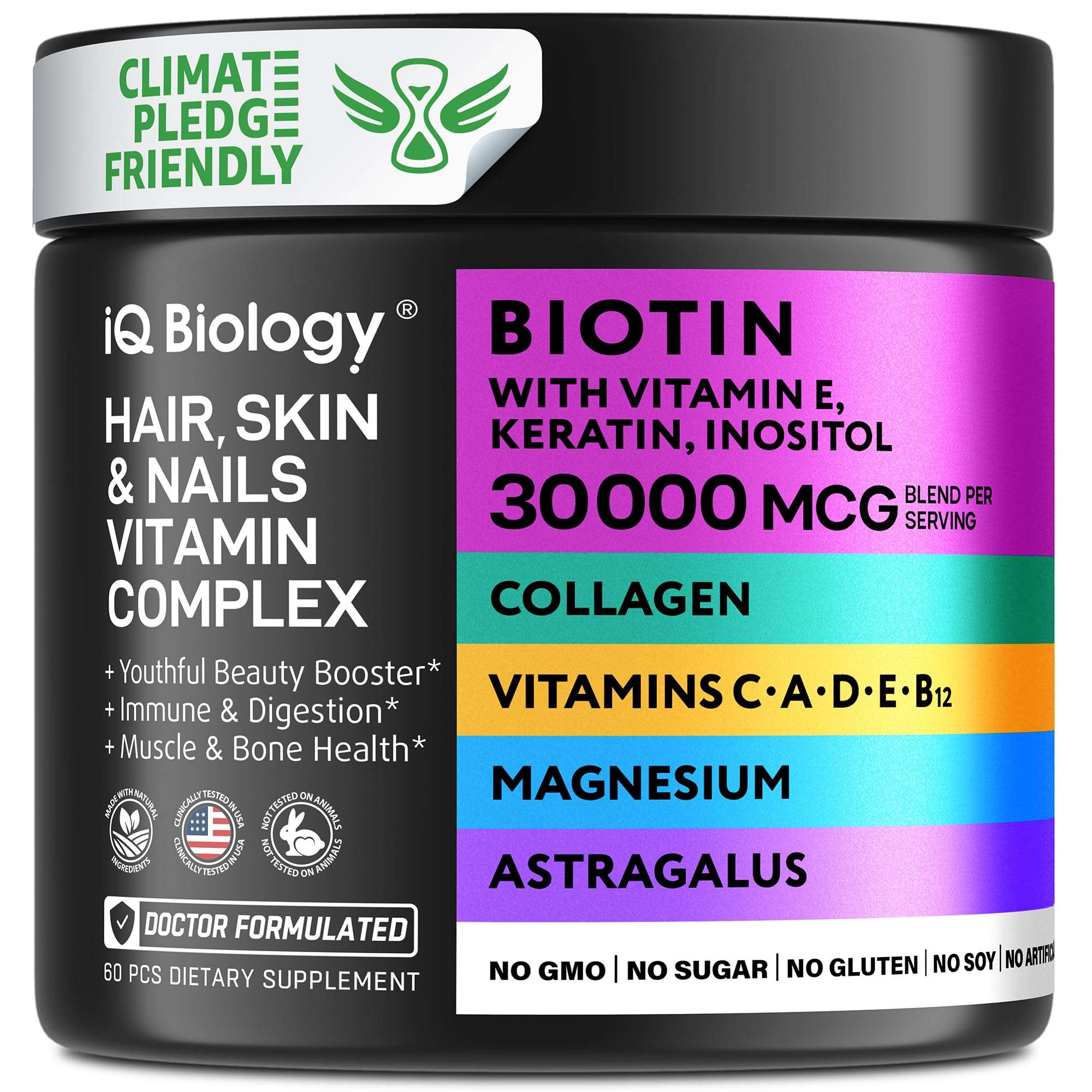 IQ BIOLOGY Biotin & Mullein Bundle - Hair Growth, Skin & Nails Vitamins, Respiratory Support - Biotin Capsules, Gummies, Mullein Drops, Immune & Respiratory Boost | 60 Caps + 60 Gummies + 2 Fl Oz 3