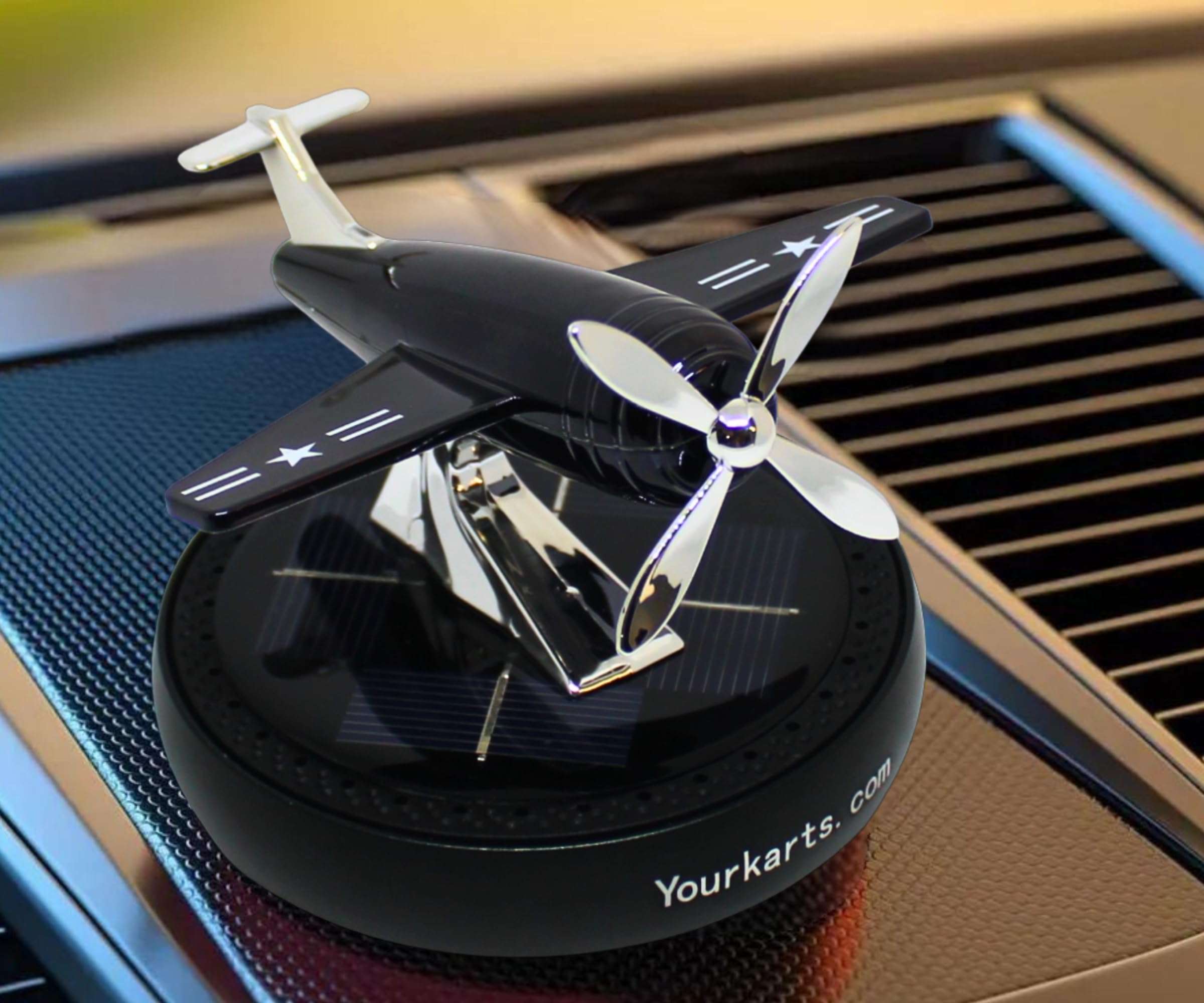 YOURKARTS.COM ™ New Glider 2024 Solar car Dashboard Perfume 360 Degree Rotation With plant based perfume (BLACK) 1