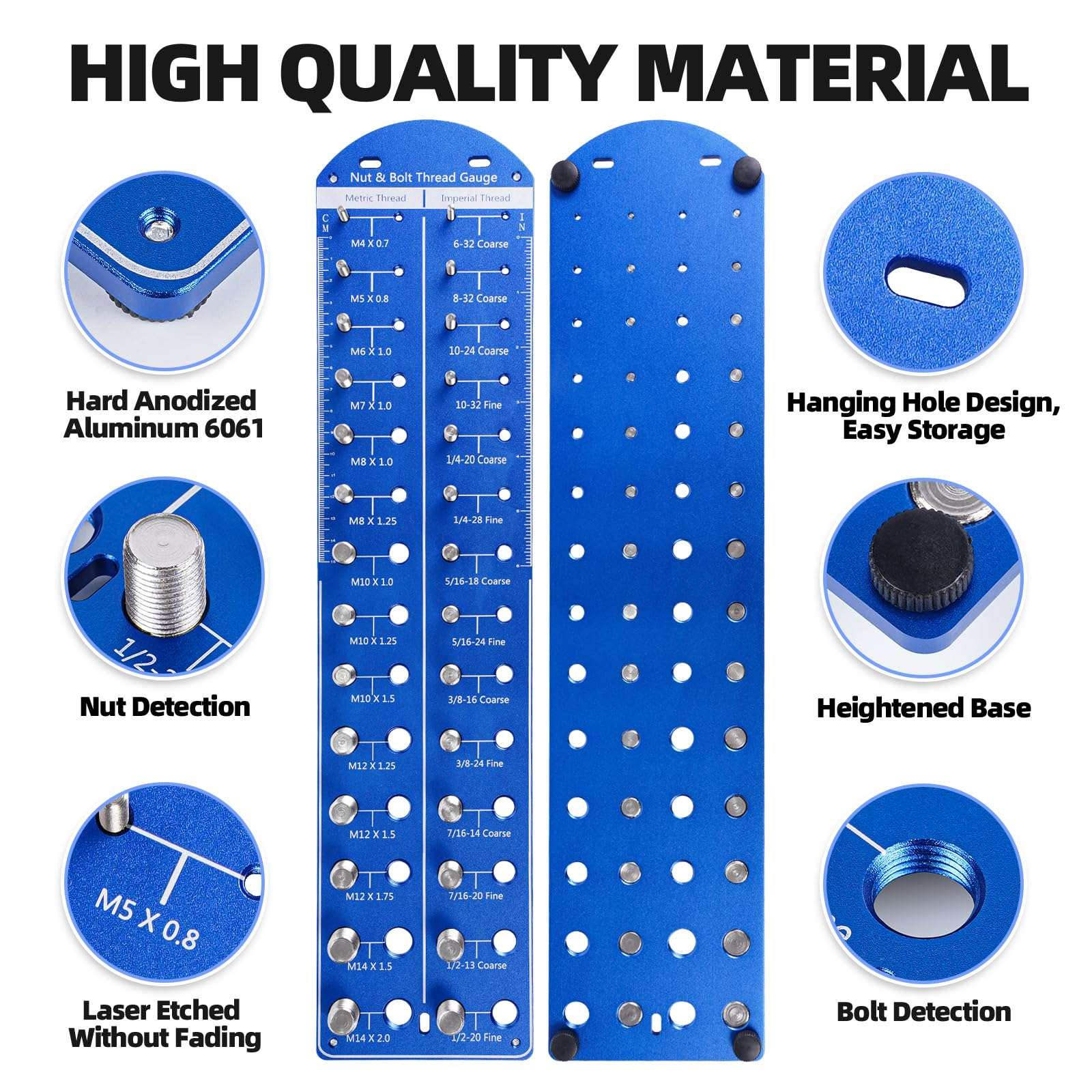 Gluwoer 28 Hole Bolt and Nut Thread Checker (14 Metric and 14 Standard) Bolt Size and Thread Specifications Bolt Nut Identifier can be Hung or Placed on A Table for Use (Blue) 6