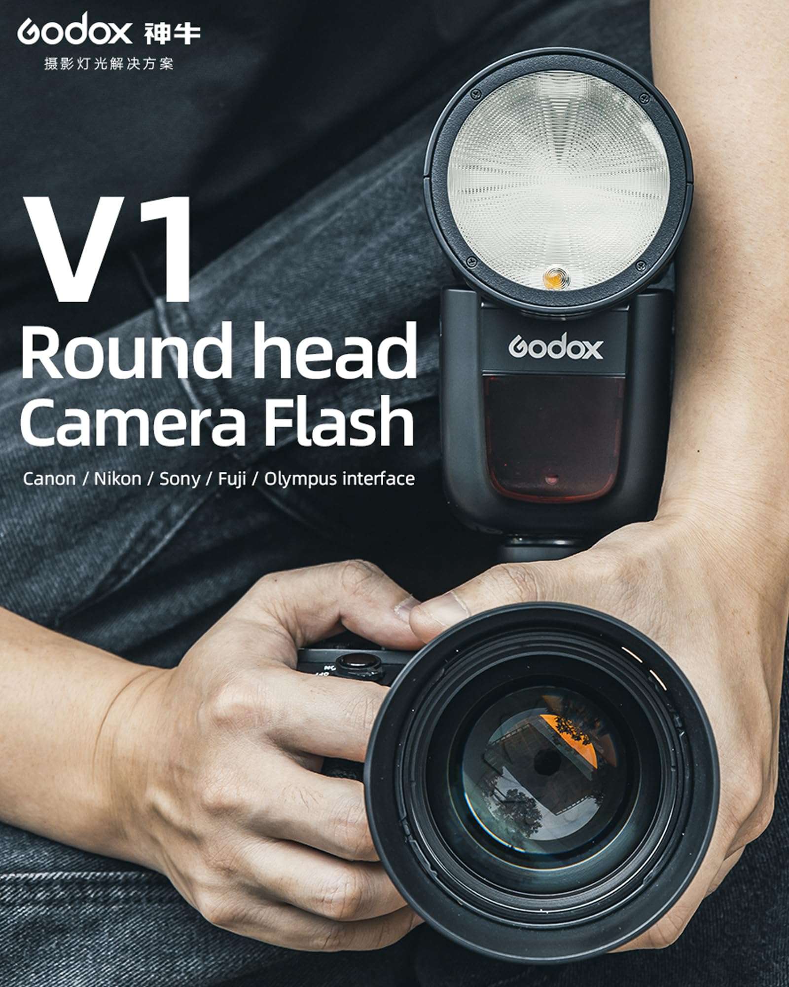 GODOX V1C V1 C Round Head Camera Flash Speedlite, 2.4G X Wireless HSS 76Ws Speedlight Flash for 6D 7D 50D 60D 500D 550D 600D 3