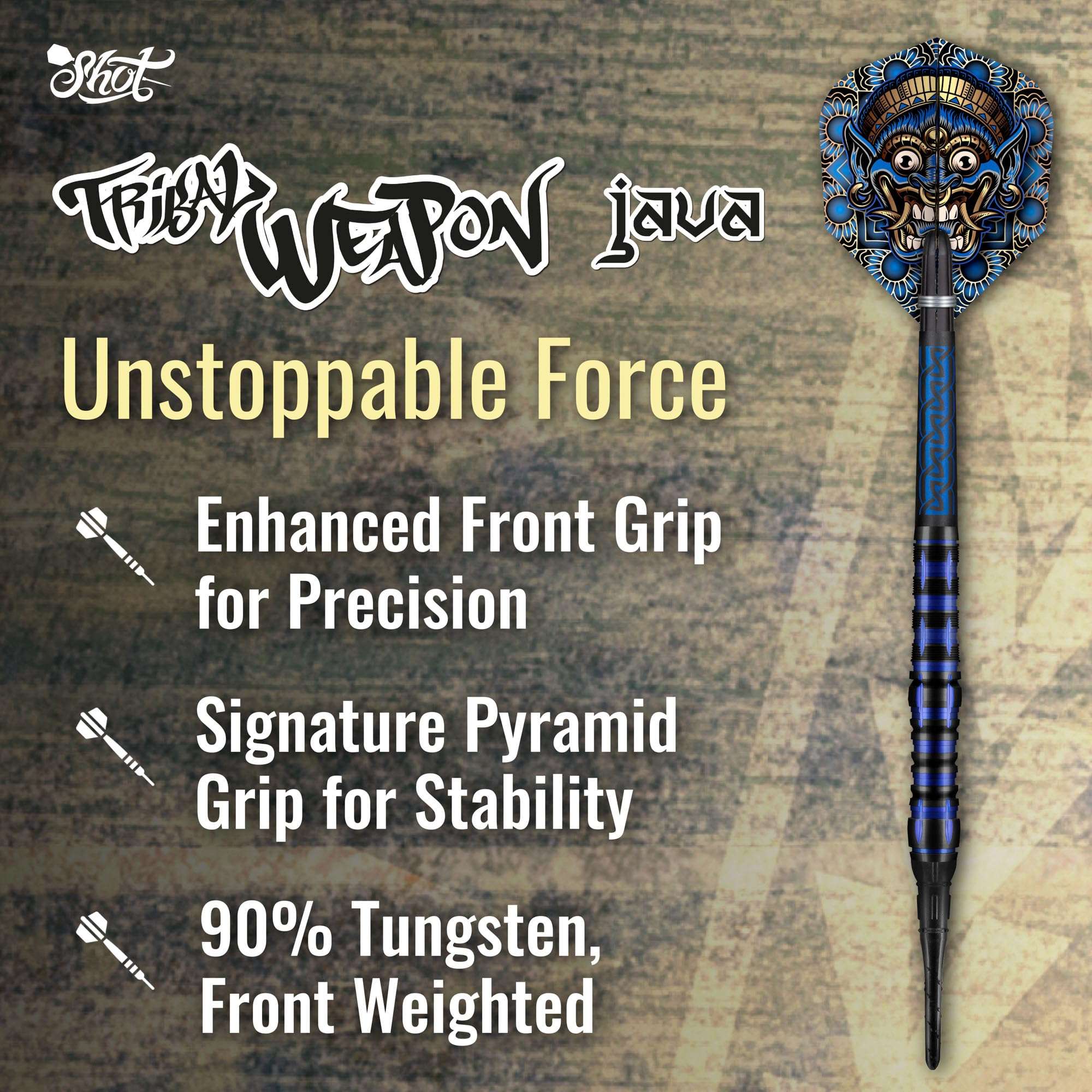 Shot! Darts Tribal Weapon Java Soft Tip Dart Set-90% Tungsten Barrels, Professional – Made in New Zealand – Designed Dart Flights for Women & Men – Metal Tip Bar Darts for Adults 3