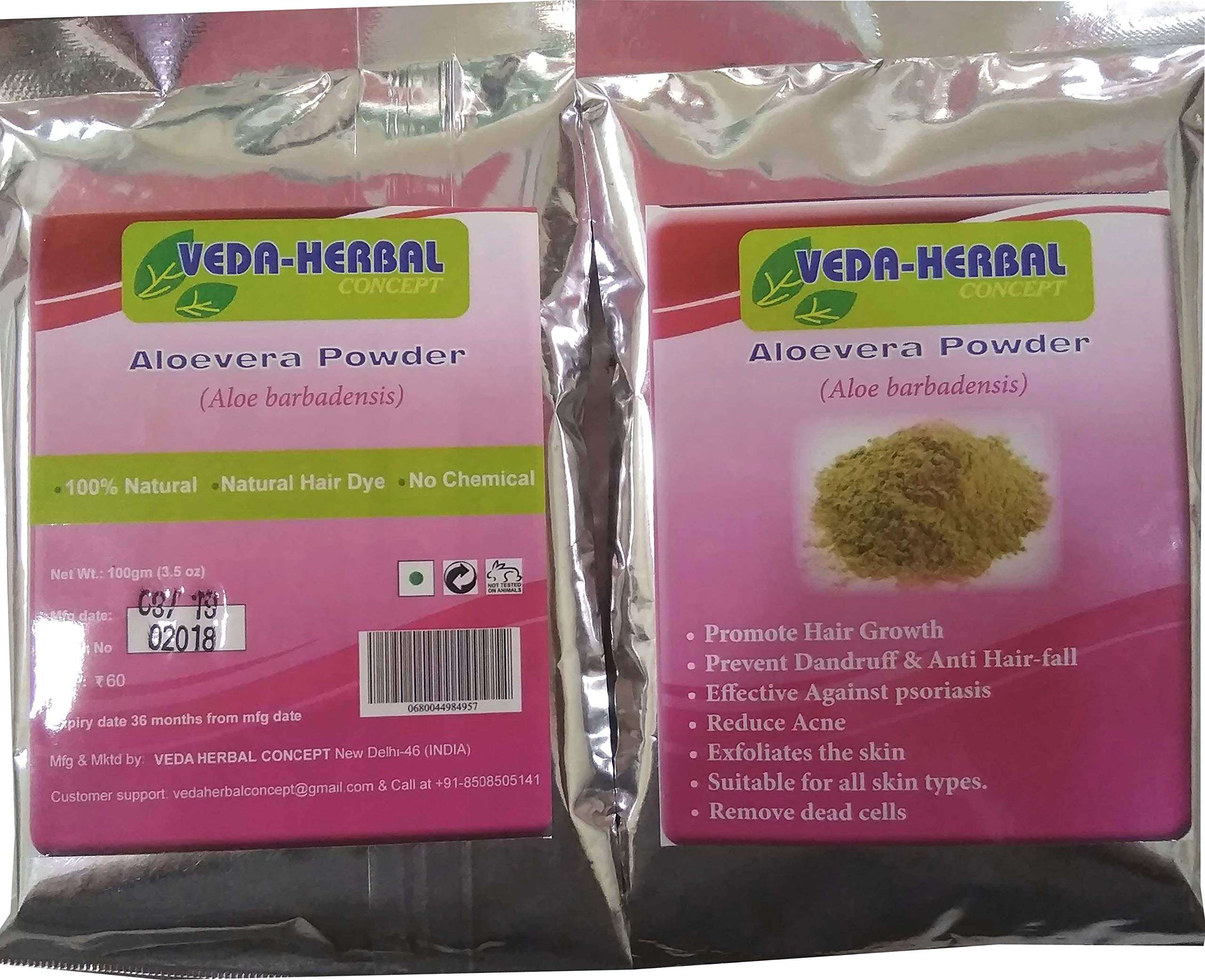 Veda Herbal Aloevera Hair Dye & Face Pack Natural Powder Non-Toxic Aloe Vera Gel for Acne, Scars, Glowing & Radiant Skin Treatment Pack of 3X100gm 1