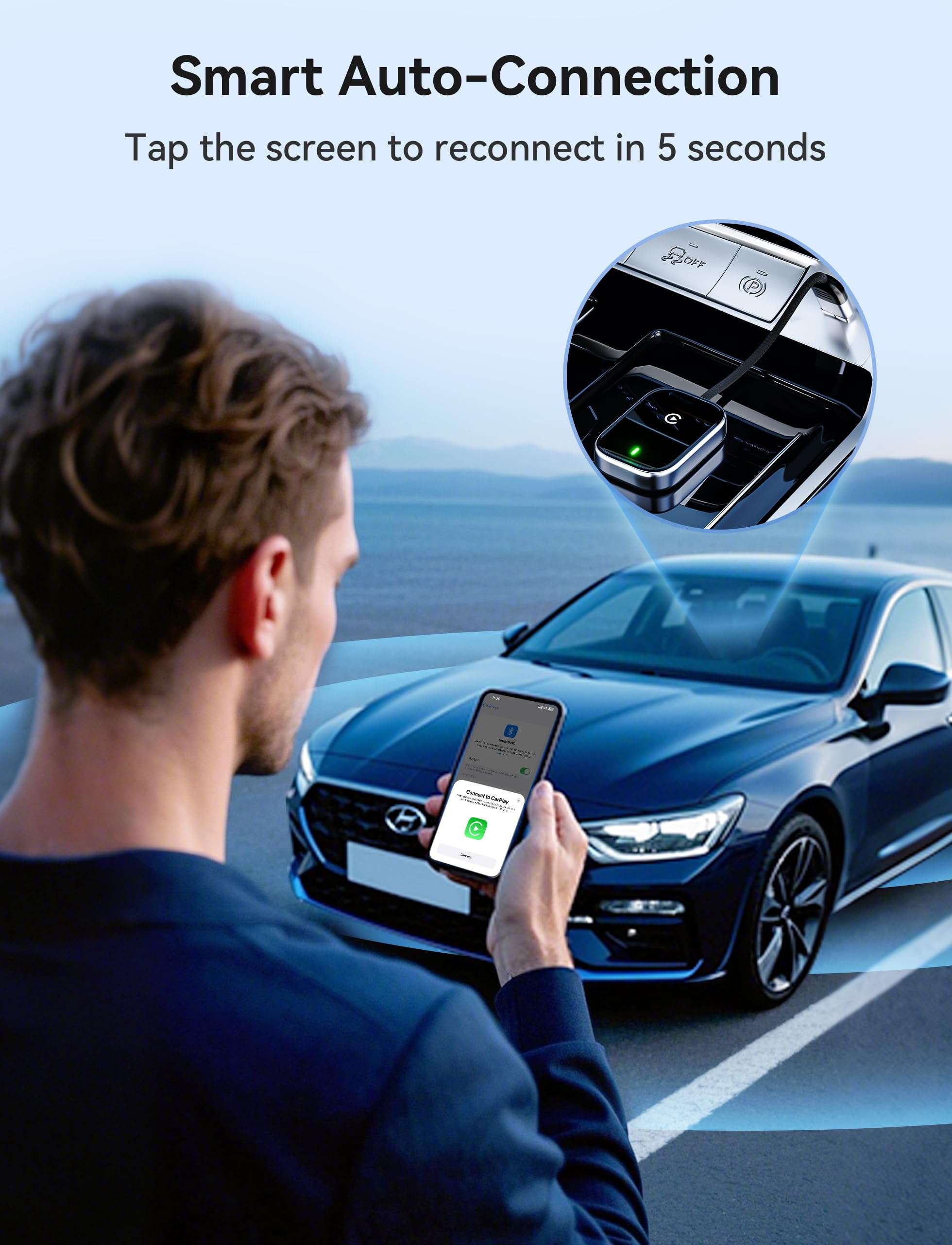 Redlake Wireless CarPlay Adapter for iPhone Mini Size Wireless Apple CarPlay Adapter for USB & USB-C/Type-C Plug and Play Black (Matte Black) 6