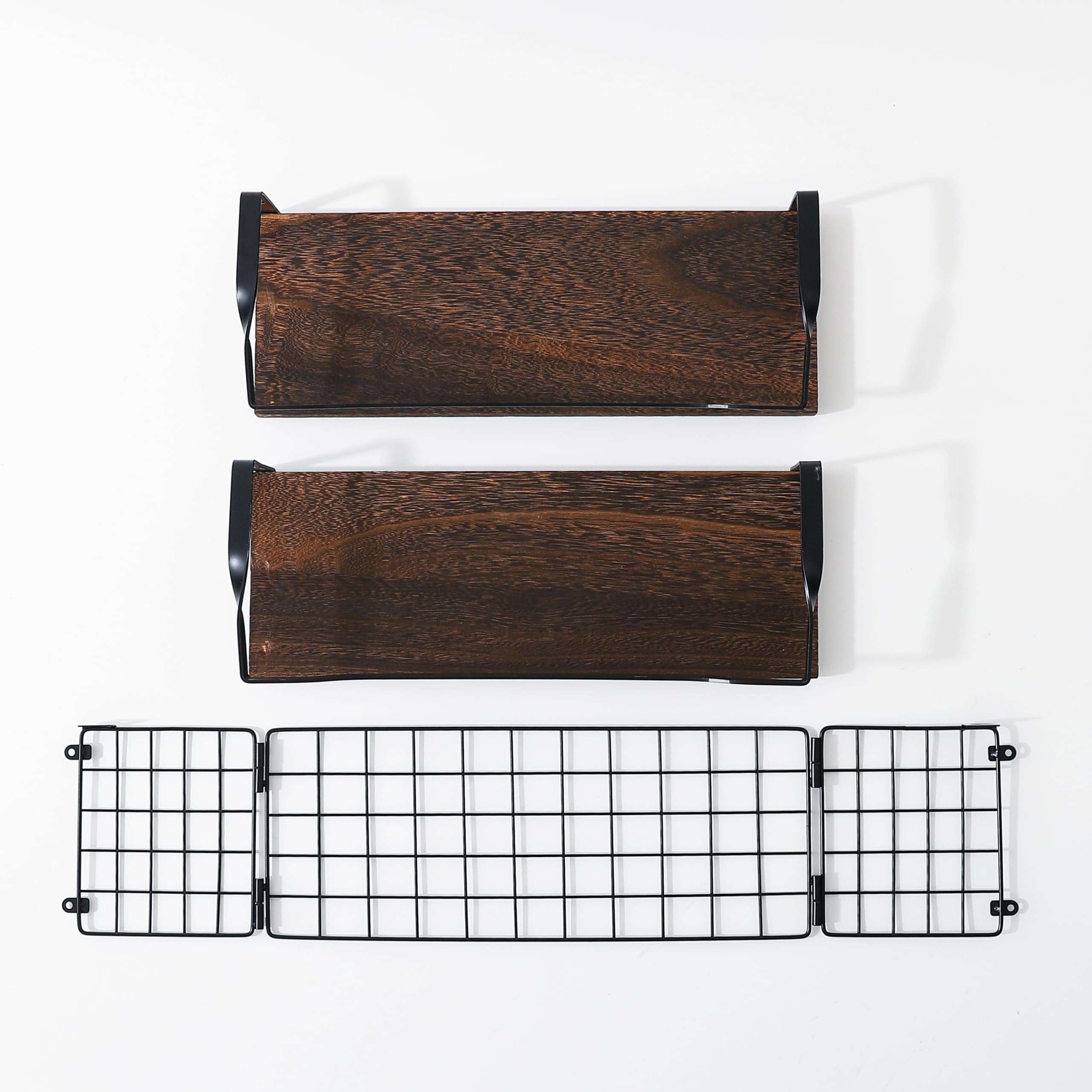 Kuber Industries Floating Shelves (2pcs) with One Wire Storage Basket | Wooden Floating Wall Shelf| Wall Mount| Wall Rack| Wall Bracket for Home and Office Decor | Big Mounted Cabinets | BW0388 6