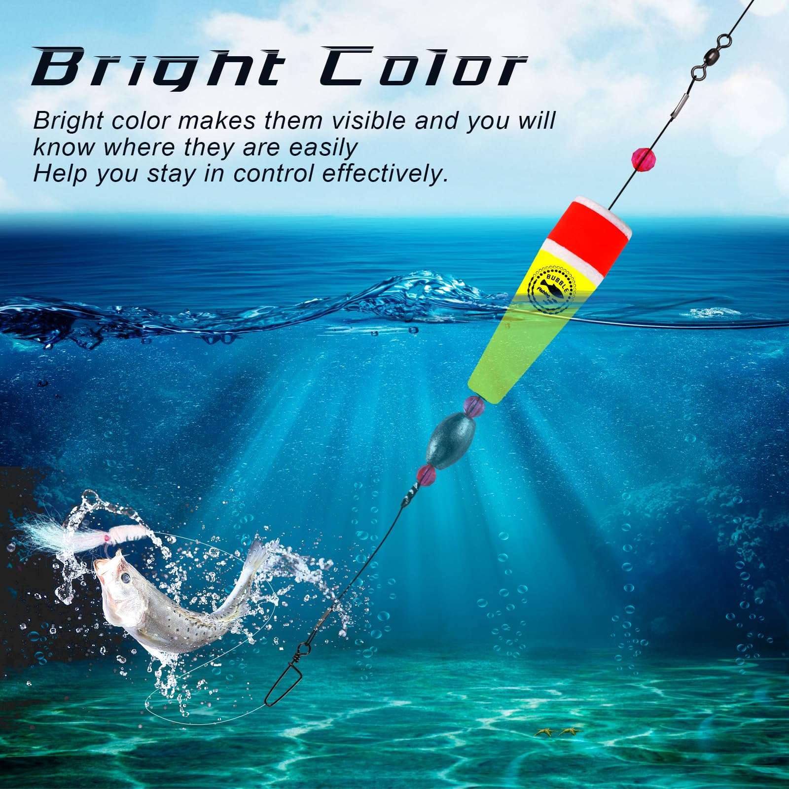 BUBBLE FISHING Fishing Floats Rigs Popping Corks for Saltwater Rattle Weighted Bobbers Fishing Tackle (4pcs, 4 in, Yellow) 4