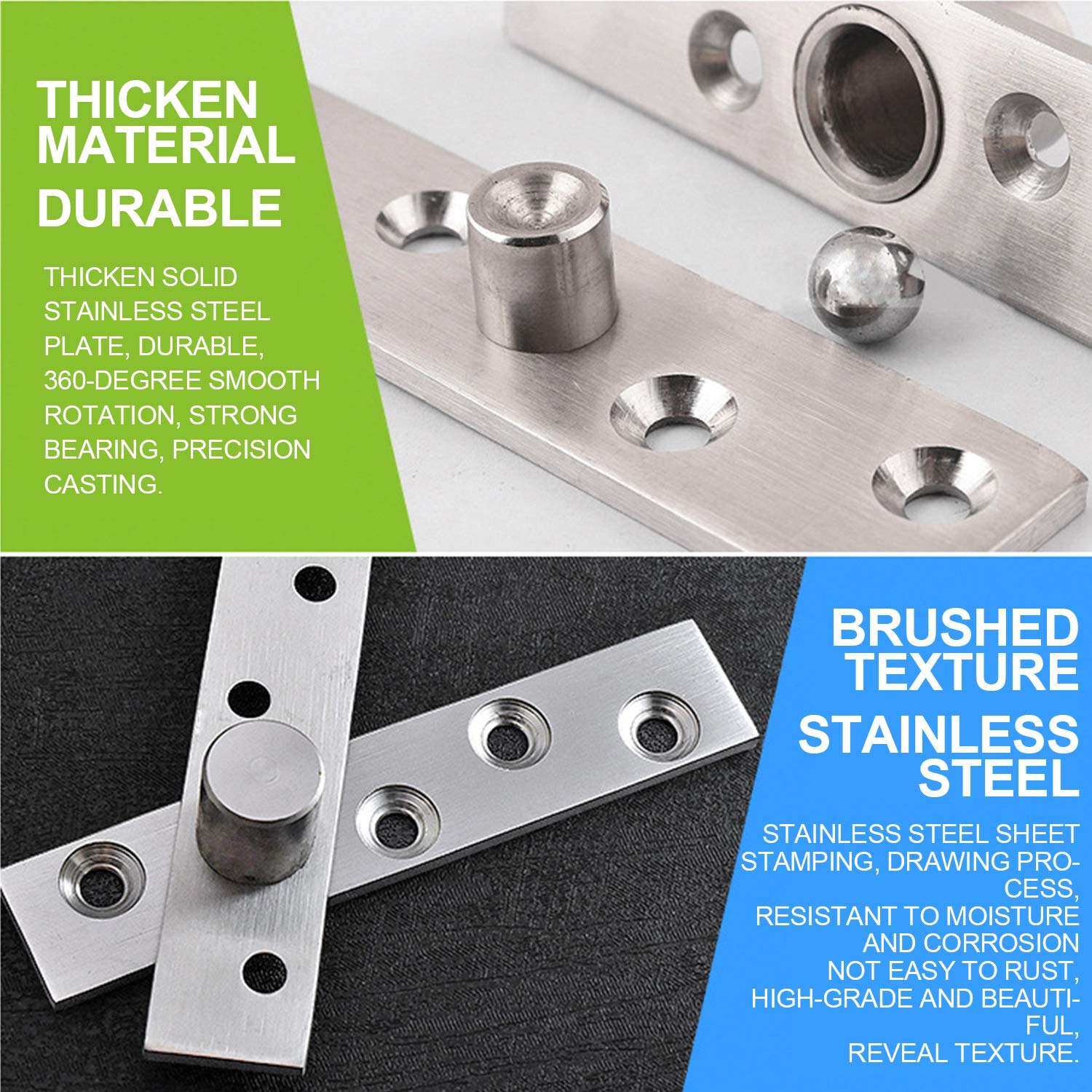 2pcs Pivot Hinge Rotating Hinge 360 Degree Stainless Steel Concealing Hinges Door Pivot Hinges Up Down Shaft (Central Axis Hinge Small) 2
