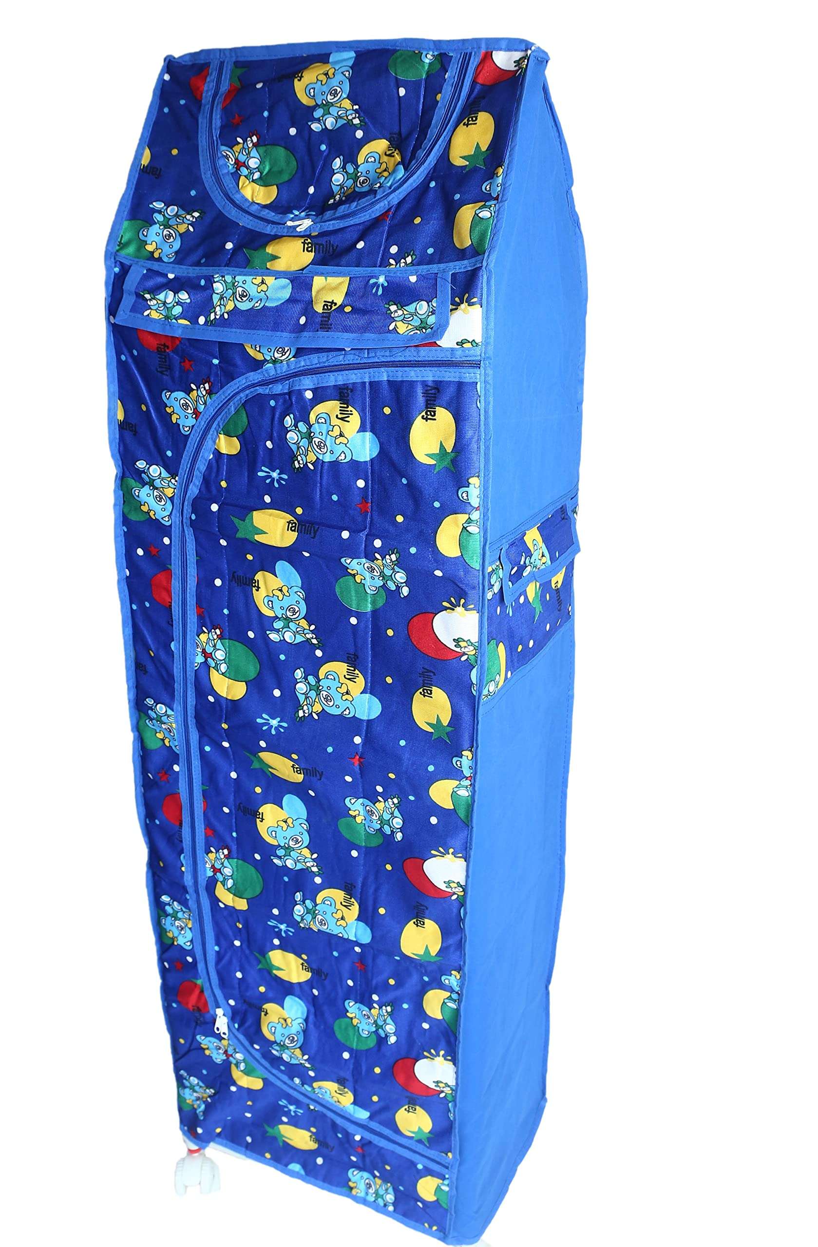 Evoshine® Colorful Design Cotton 5 Cabinet Hanging Baby Almirah, Kids Wardrobe, Cloth Organizer, Folding Almirah, Toy Box (Blue)