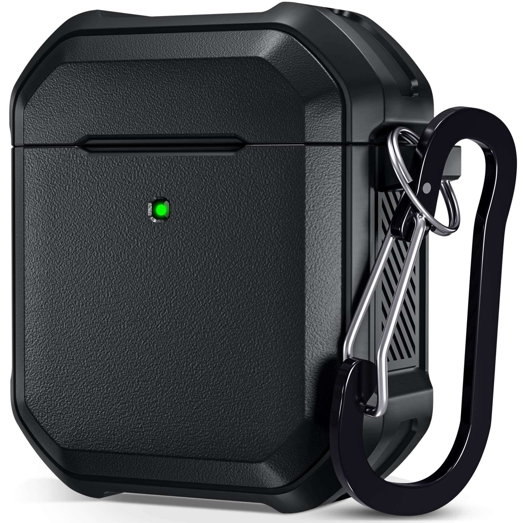 Charlam Airpods Case Cover Designed for AirPod 2 & 1 Men Women, Sturdy Stylish Full-Body Rugged Protective Cases with Keychain [Front LED Visible], Black 1