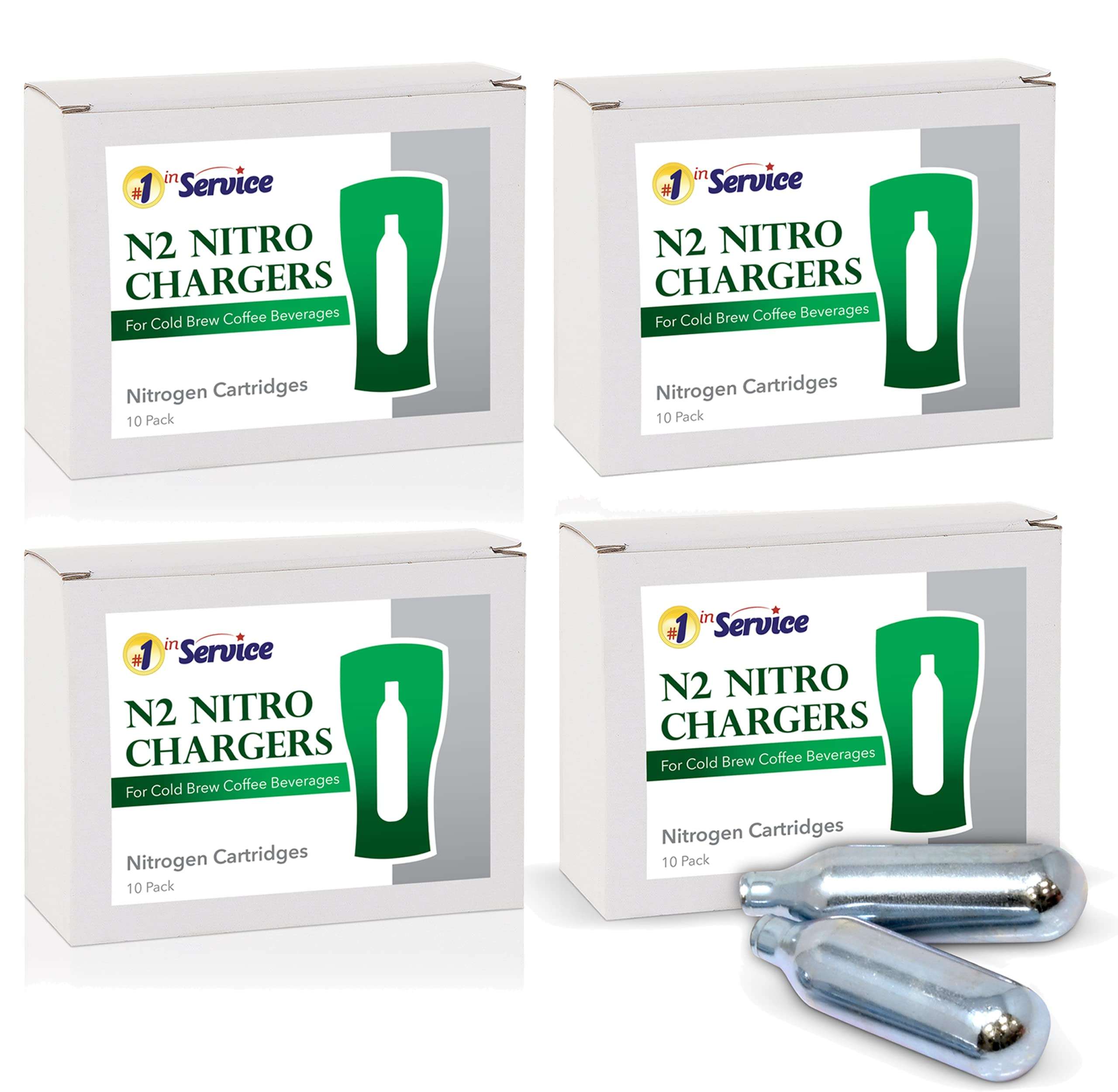 10 Pack Nitrogen Cartridges N2 Cartridges, for Cold Brew Coffee Beer Instant Nitro Infused Beverages, Compatible with Non Threaded Nitrogen Dispensers, (4 Packs of 10) 1
