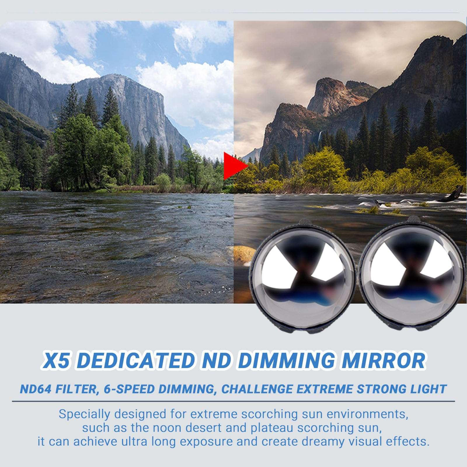 Insta 360 X5 ND64 Filter,6-Stop Light Reduction Lens,Auto-Detect,Neutral Density,Multicoated Optical Glass for X5 Action Camera Accessories(2 Pack) 4