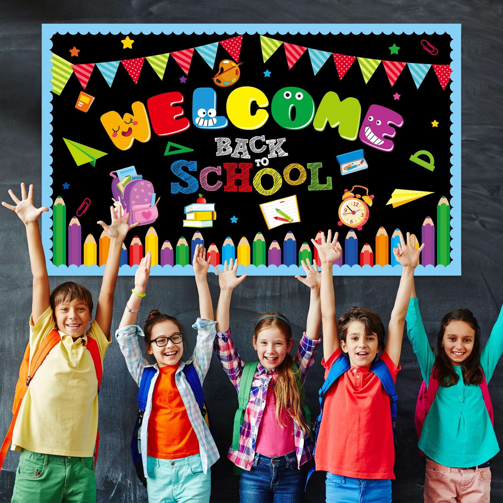 Welcome Bulletin Board Decorations Back to School Colorful Classroom Decoration Welcome Back Bulletin Board Set Cutouts for School Office Chalkboard Wall Door Decor Supplies 5
