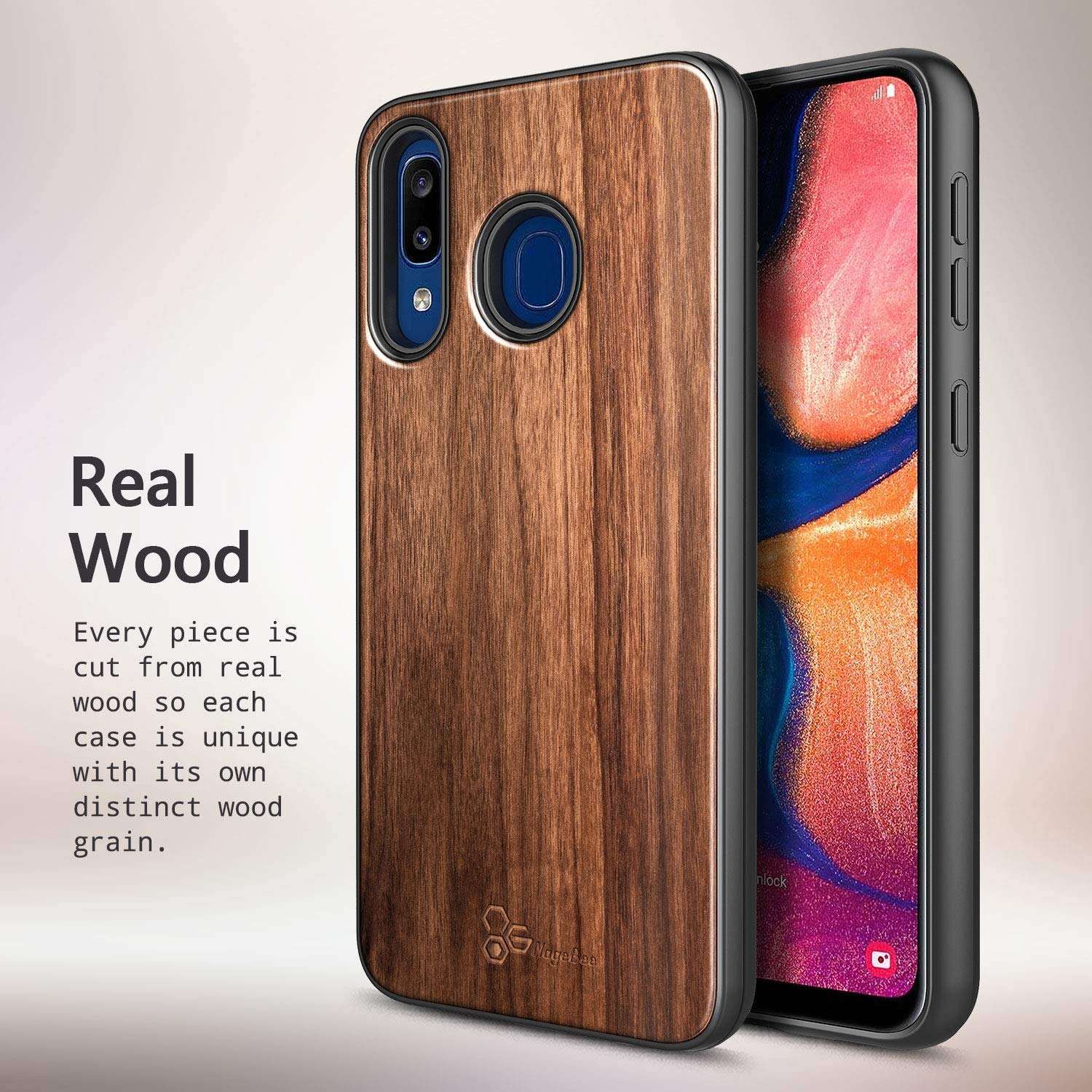 E-Began Case Compatible for Samsung Galaxy A20/A30/A50/A30s/A50 Case (6.4 inch, 2019 Release), [Real Natural Walnut Wood], Ultra Slim Protective Shockproof Phone Case (Every Piece is Unique) -Wood 2