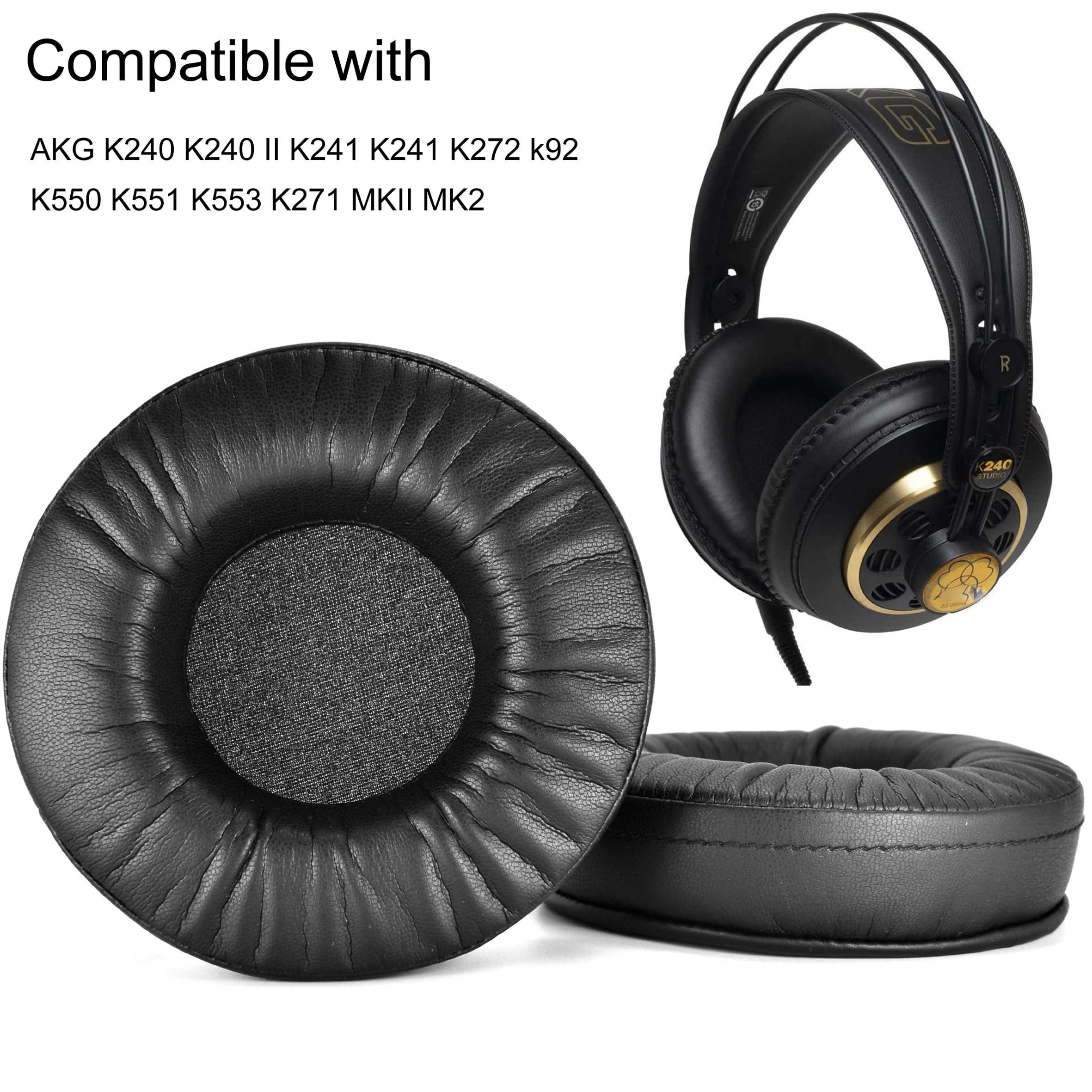K240 Ear Pads defean Replacement Ear Cushion Earpads Pillow Cover Compatible with AKG K240 K550 K551 K553 K241 K241 K272 Headset,Softer Leather,High-Density Noise Cancelling Foam, Added Thickness 2