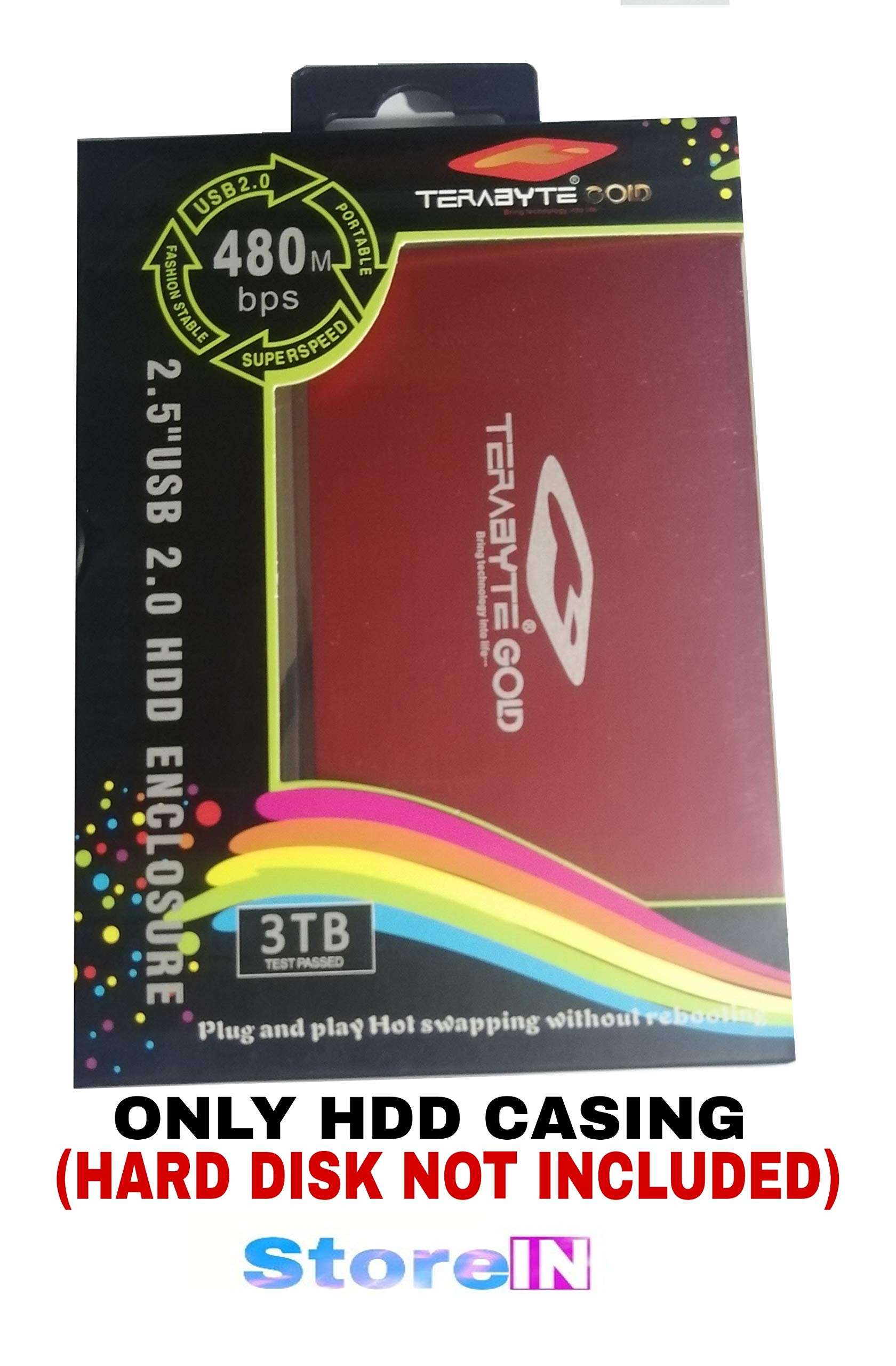 StoreIN Terabyte Gold USB 2.0 Hard Drive Disk (HDD) External Enclosure Case (2.5 Inch, RED) 3