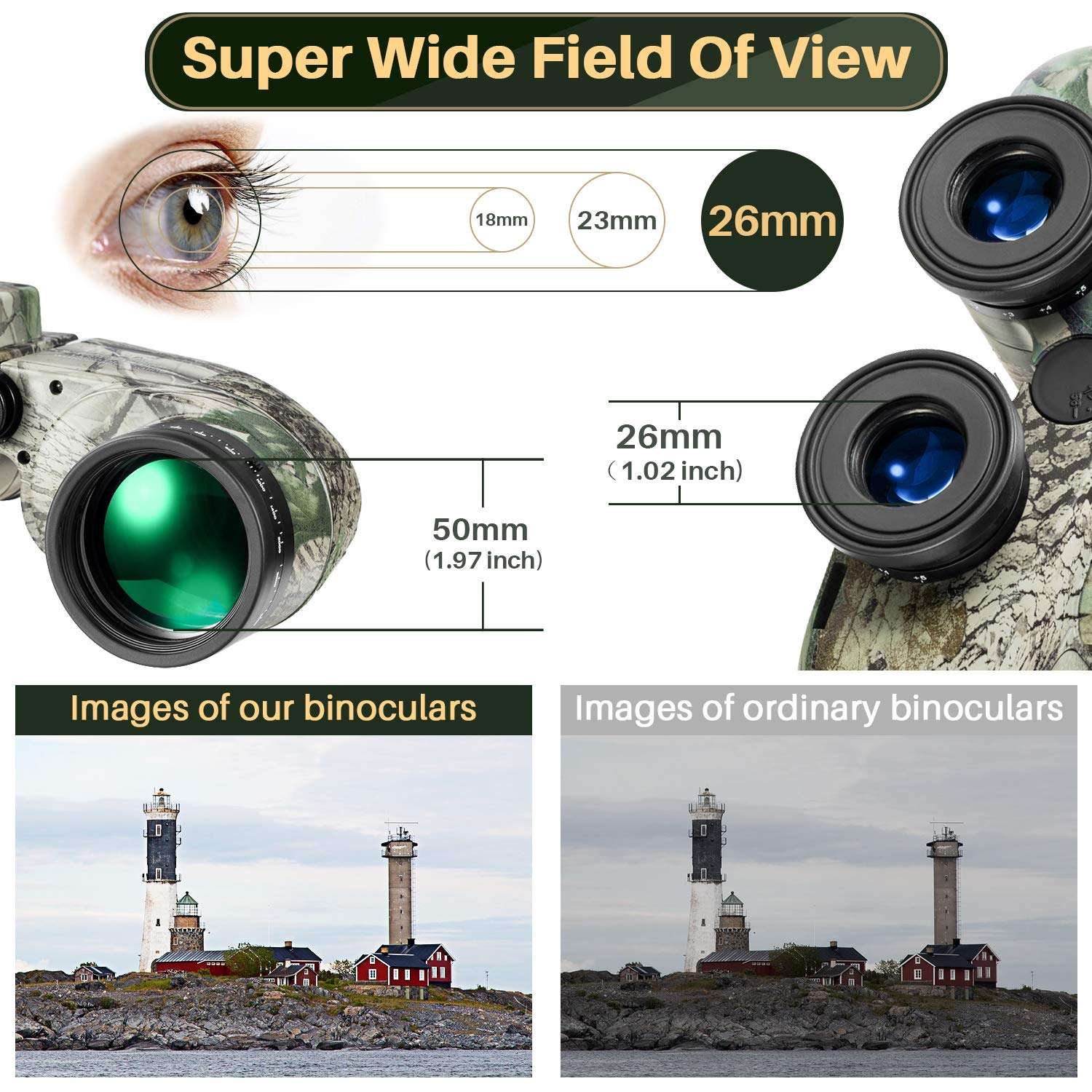 BNISE Binoculars 10x50 Large Object Lens BAK4 Large View, for Long Distance Compact Binoculars for Adults with Rangefinder Compass, for Birdwatching, Hunting, with Harness Strap and Neck Strap 5