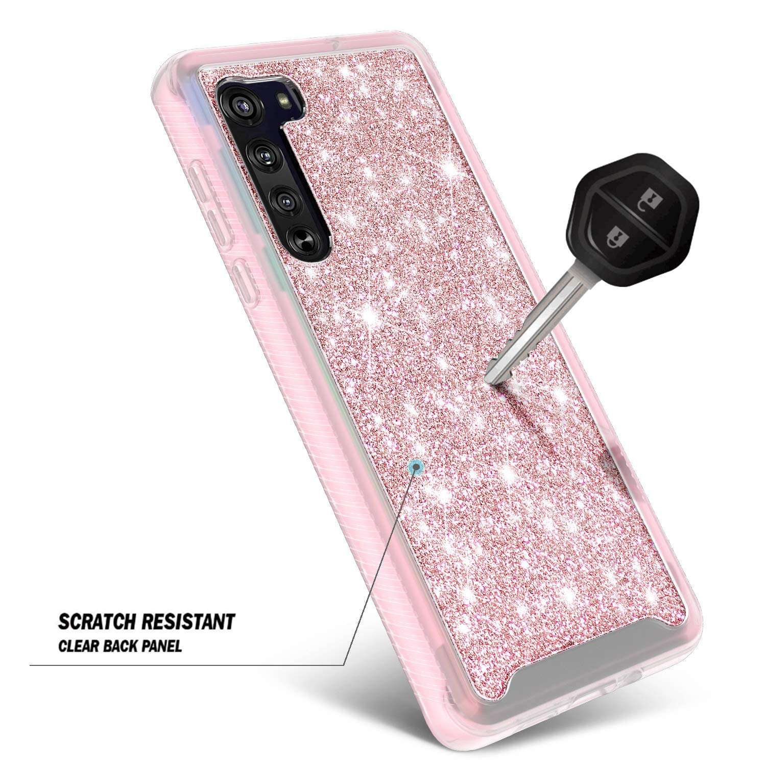 E-Began Motorola Moto Edge 5G Case, [Not Fit Motorola Edge+ Plus], Full-Body Shockproof Protective Bumper Cover, Support Wireless Charging, Impact Resist Durable Phone Case (Glitter Bling Rose Gold) 4