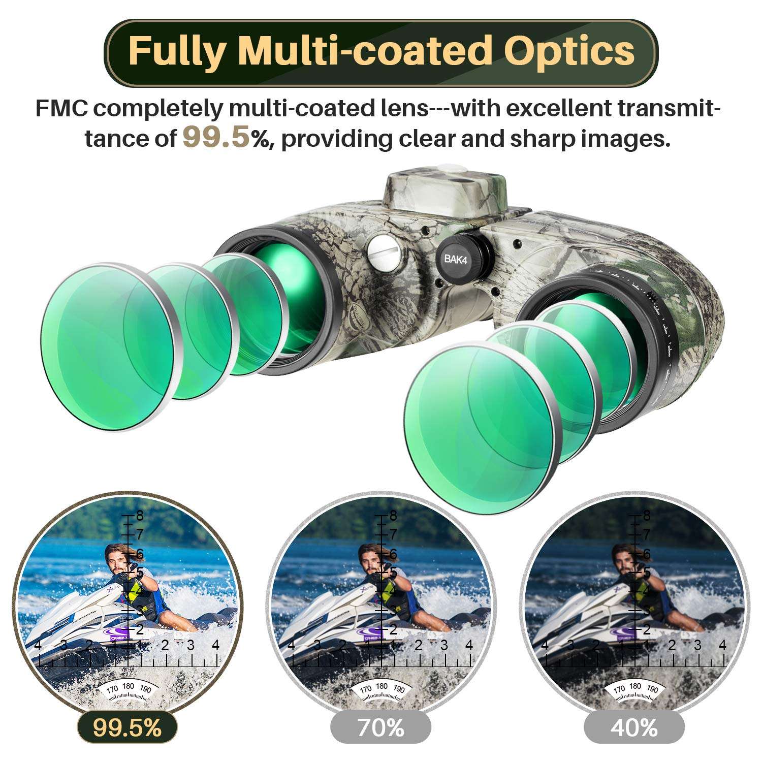 BNISE Binoculars 10x50 Large Object Lens BAK4 Large View, for Long Distance Compact Binoculars for Adults with Rangefinder Compass, for Birdwatching, Hunting, with Harness Strap and Neck Strap 4