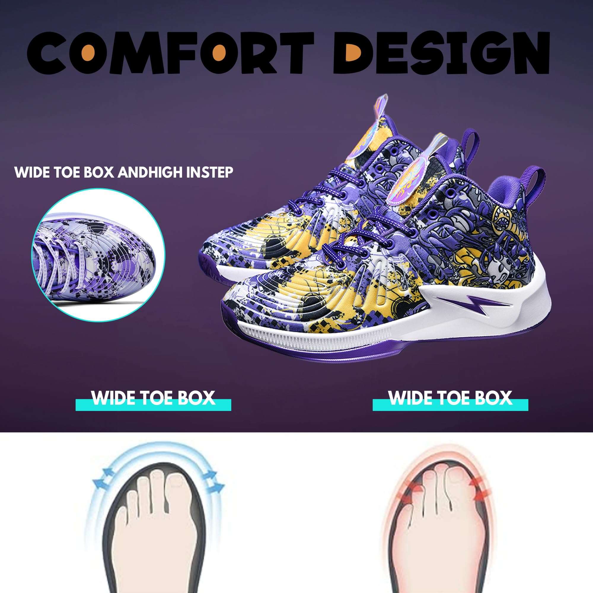 kniaiwx Men's High Top Basketball Shoes Lightweight Breathable Non Slip Gym Sneakers Suitable Training Sports Purple-1 Size 10.5 5