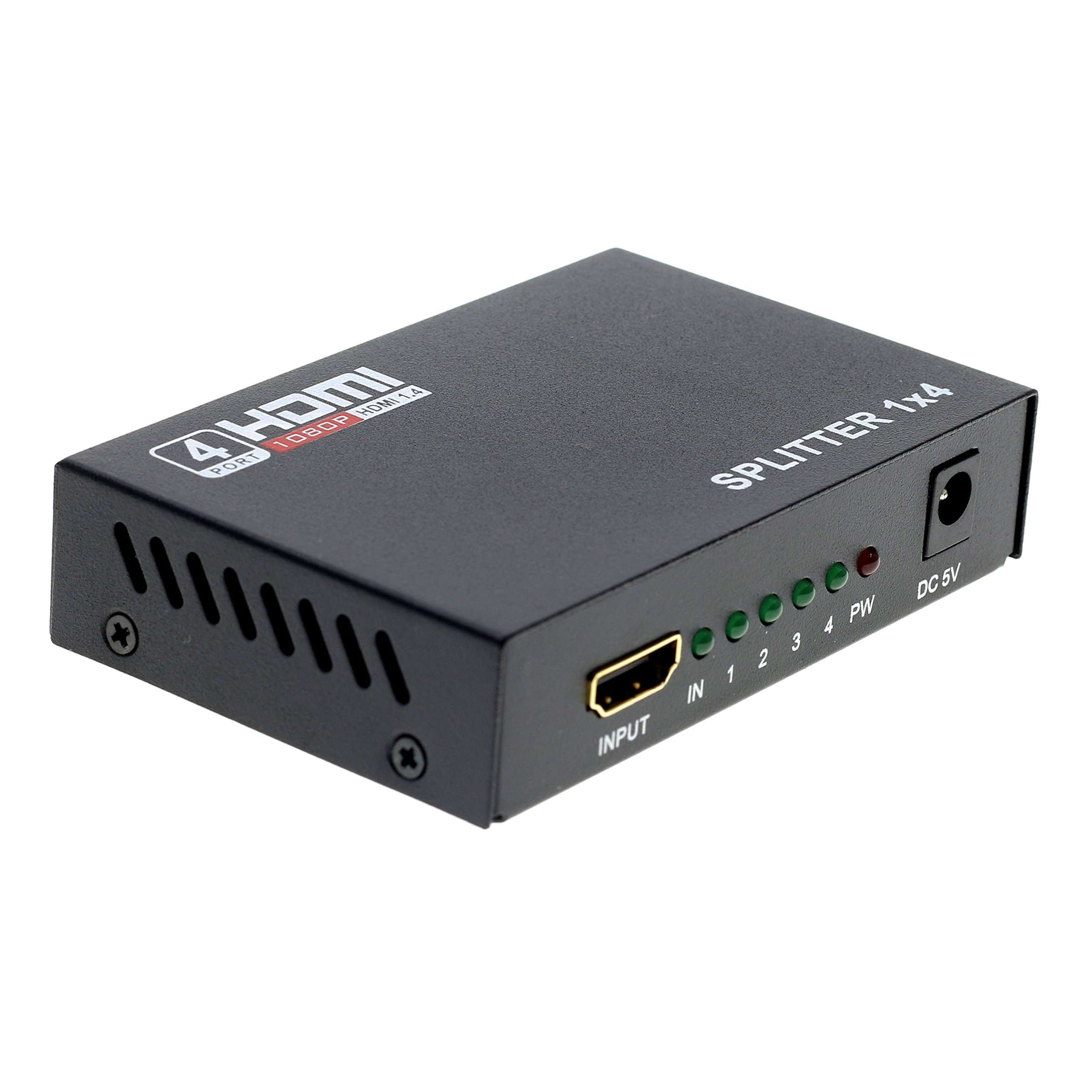 Optimal Shop HDMI Splitter 1 in 4 Out 4 Port 1x4 Full HD 1080P HDMI 1.4 Splitter with Switcher Converter Support 3D 2K 4K Digital Audio Format 1