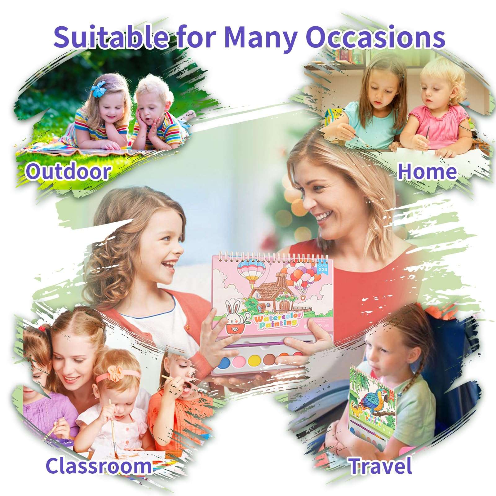 Cavnewt Watercolor Coloring Books for Kids Ages 4-8, Mess Free Watercolor Painting Book, Paint with Water Books for Toddlers, Travel Activities Arts Party Favors Birthday Gifts for Kids Girls & Boys 6