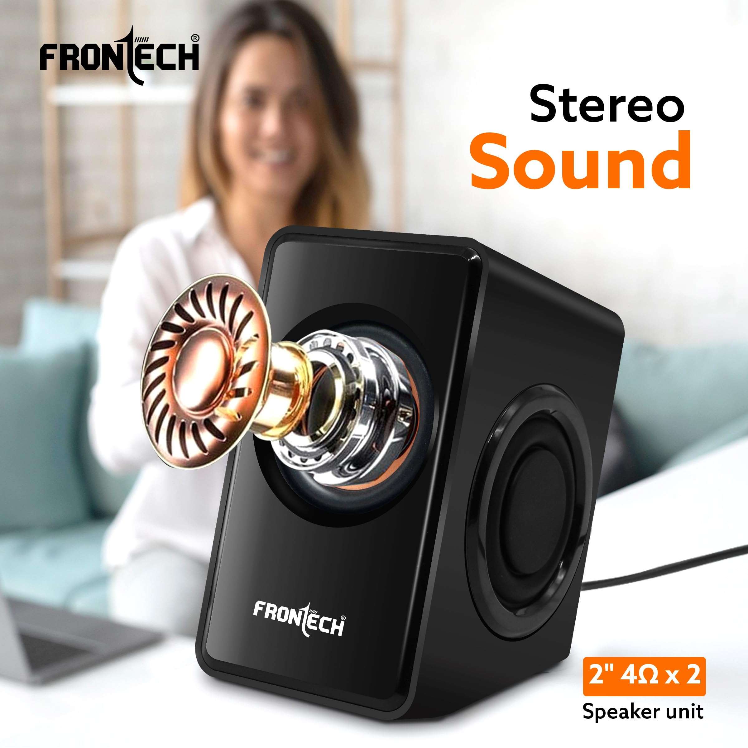 FRONTECH 2.0 USB Powered Multimedia Speakers | 2 x 2.5W Drivers (5 cm) | 3.5mm Jack Connectivity | for Laptop, PC, TV, Mobile | 1 Year Warranty (SPK-0001, Black) 5