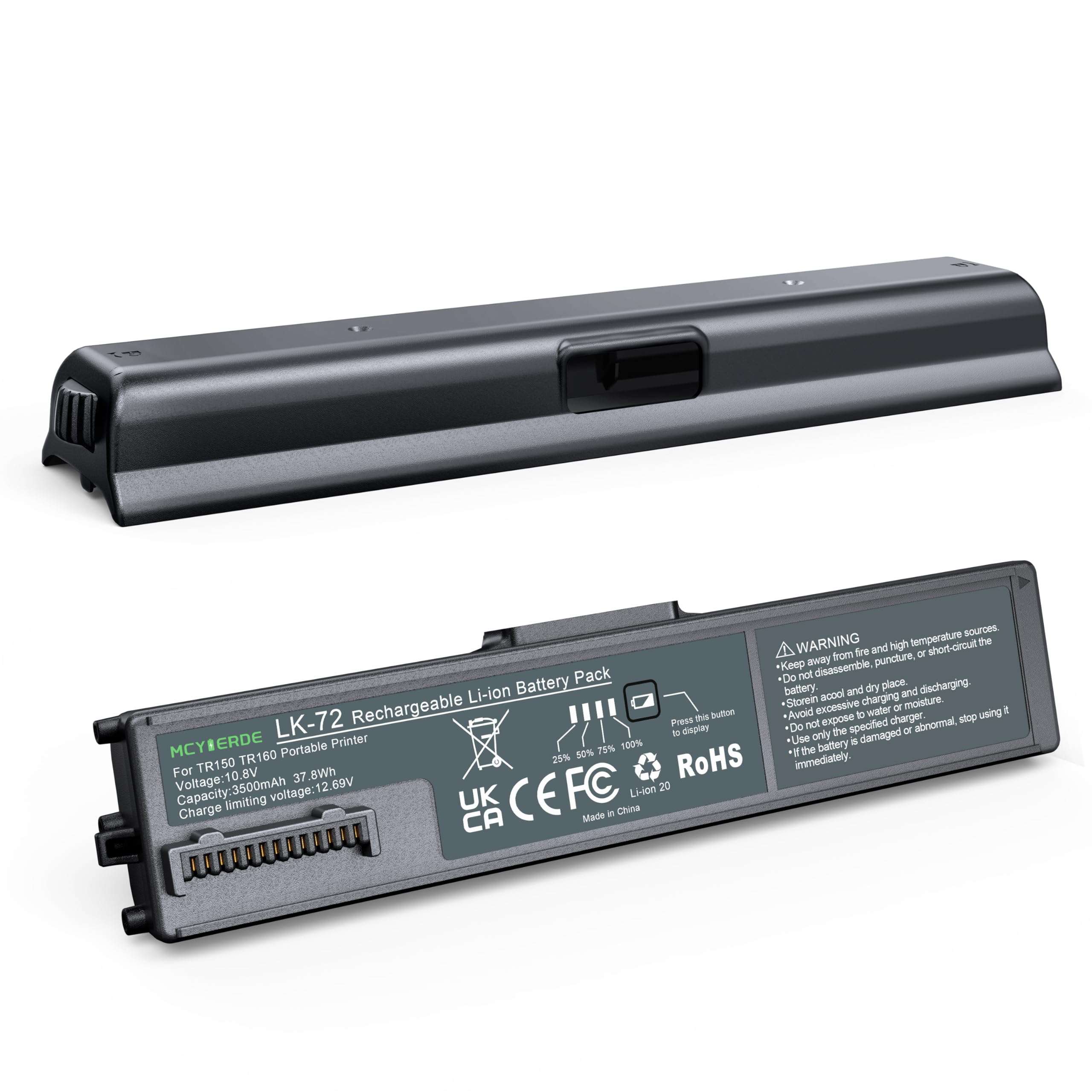 MCYIERDE LK-72 Replacement Battery with Battery Cover, for TR150/TR160, Rechargeable 10.8V 3500mAh Portable Printer Power Pack 1