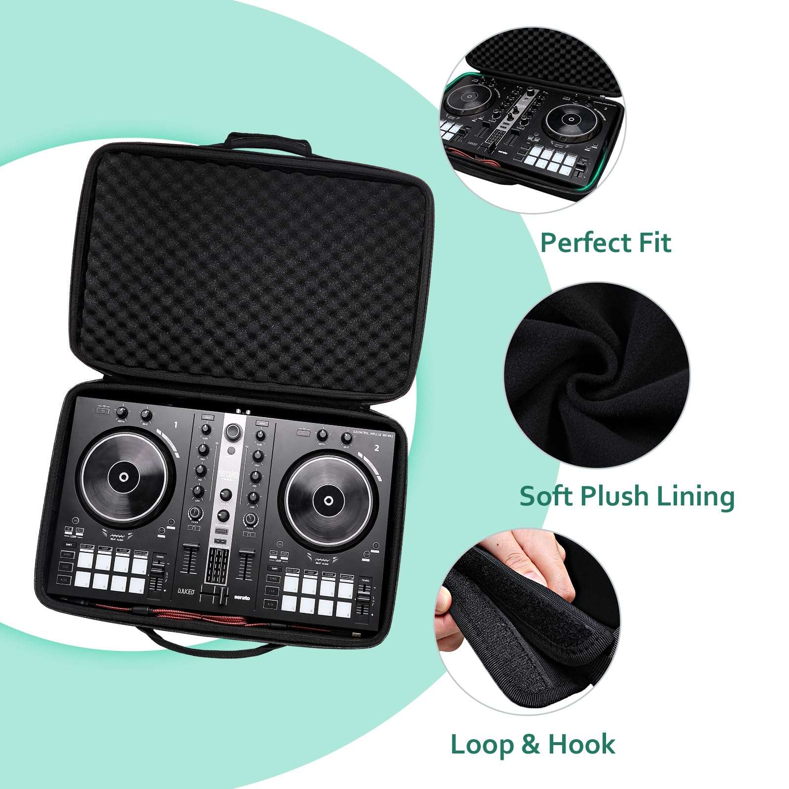 XANAD Black Case for Pioneer DJ DDJ-FLX4 2-deck or Hercules DJControl Inpulse 300 MK2 DJ Controller - Protective Carrying Storage Bag 3