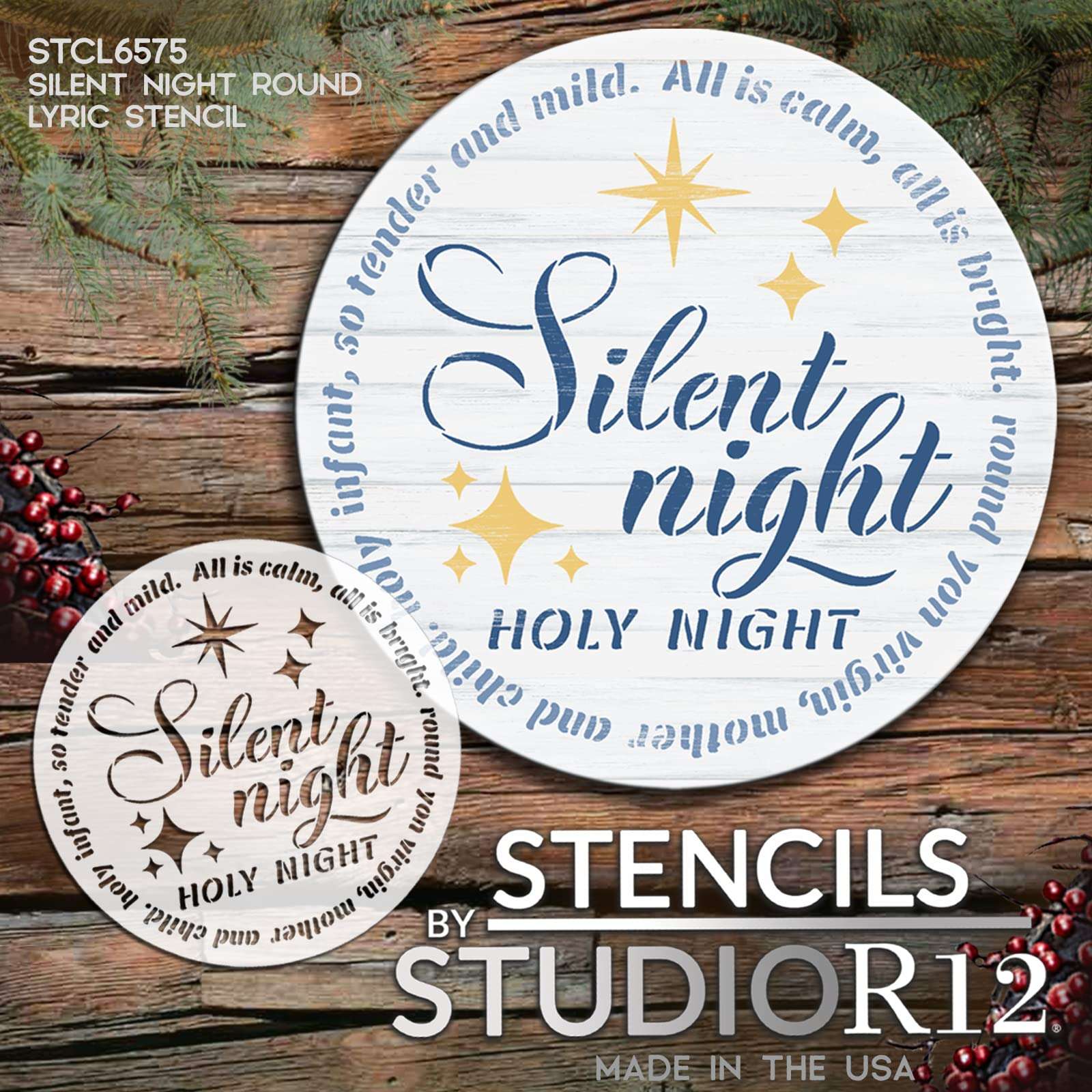 Silent Night Song Lyrics Round Stencil by StudioR12 - Select Size - USA Made - Craft DIY Christmas Living Room Decor | Paint Winter Holiday Wood Sign (12 inches) 4