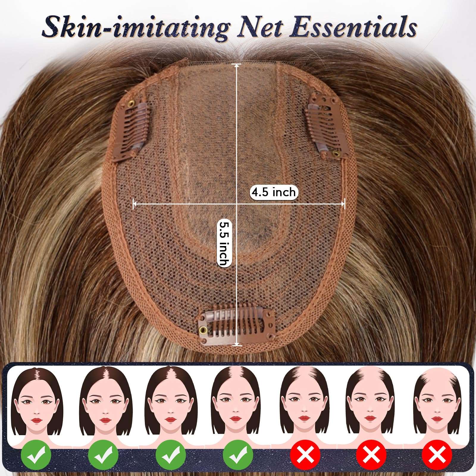 starluck Hair Toppers for Women Real Human Hair with Bangs 4.5"*5.5"Large Base 14 Inch 100% Real Human HairToppers for Women with ThinningHair(Light Brown) 3