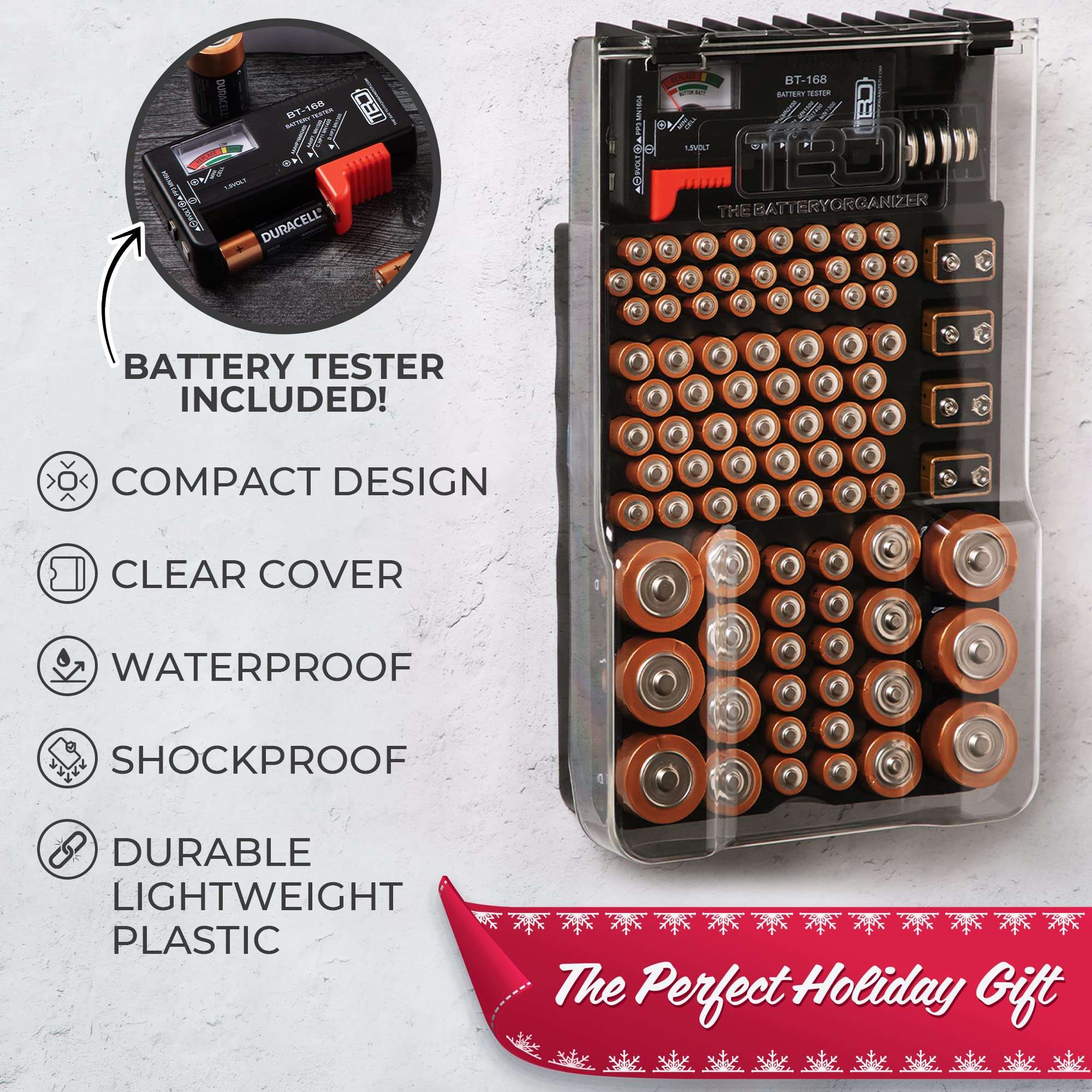 The Battery Organizer and Tester with Cover, Storage Organizer and Case, Holds 93 Batteries of Various Sizes, Includes a Removable Battery Tester, Battery Holder for Garage Organization, Black 3