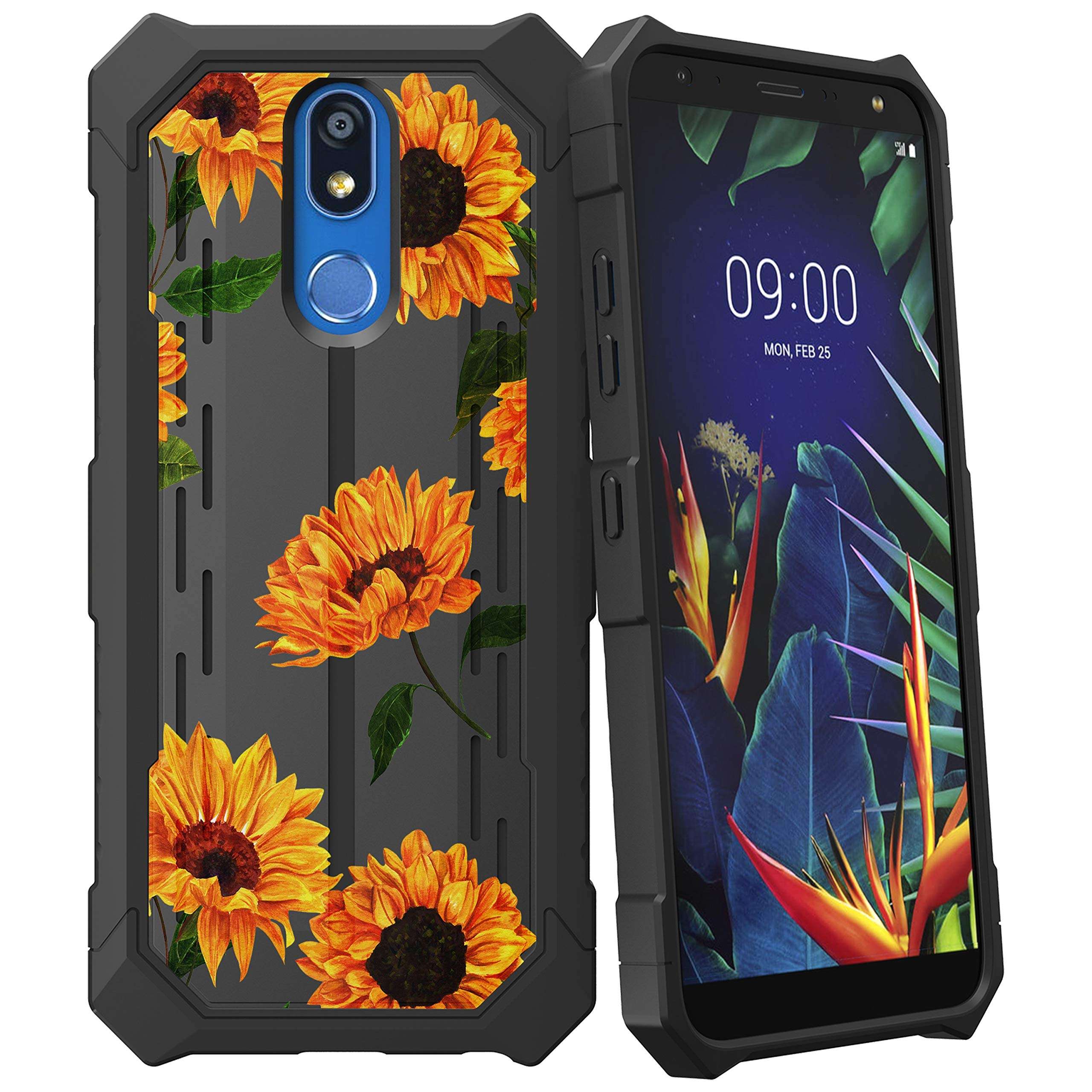 MINITURTLE Compatible with LG K40, LG K12 Plus, LG X4 (2019) Hard Back Cover Fitted Bumper Rugged Defender Protective Shockproof Case - Sunflowers 2