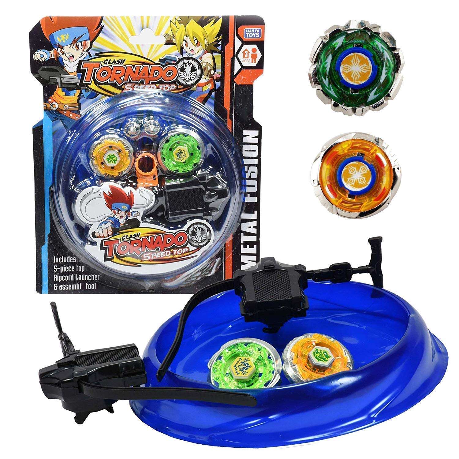 PREMIUM ZONE Beyblades 2-in-1 Metal Fighter Fury with Fight Ring and Handle Launcher for Kids (Black) 1