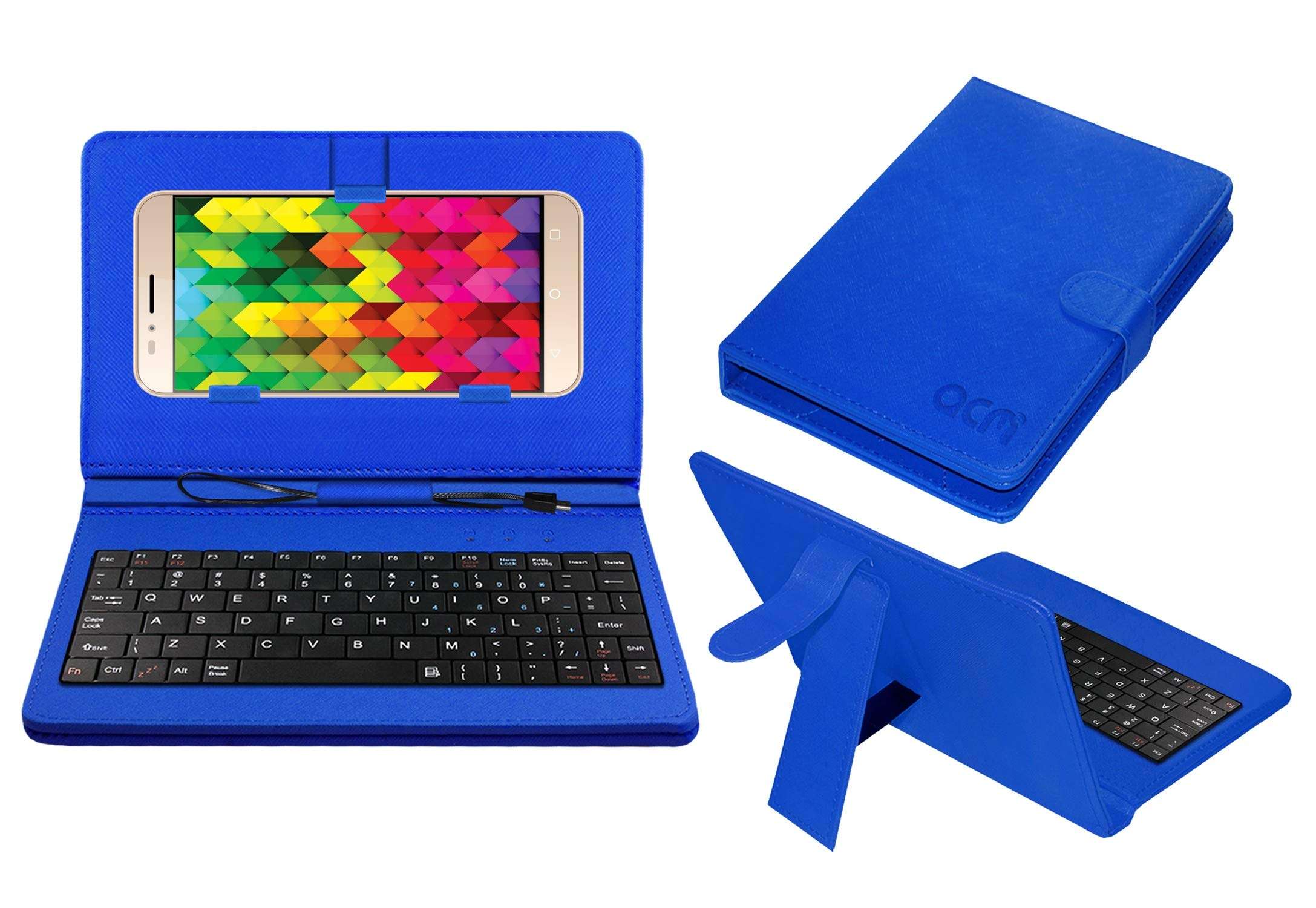Acm Keyboard Case Compatible with Intex Aqua Trend Mobile Flip Cover Stand Direct Plug & Play Device for Study & Gaming Blue