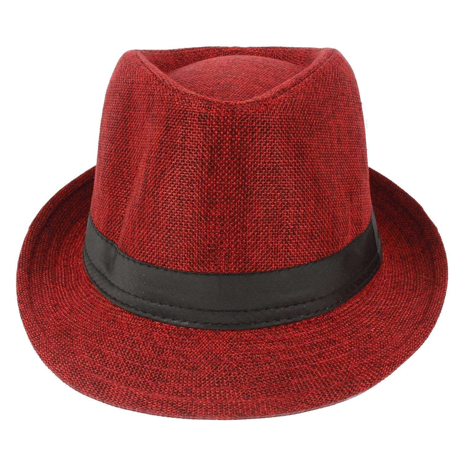 Wizme Men Fedora Wide Brim Hat (Red)