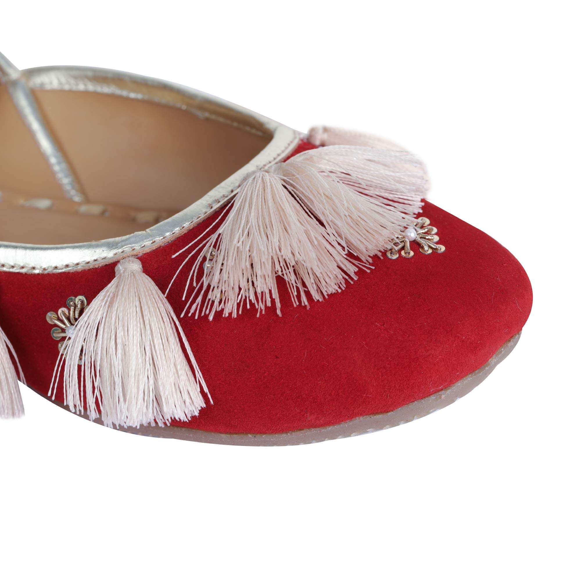 Amica Slexia Women's Leather Stylish Traditional Jutis & Mojari (Red_Size-7) 3